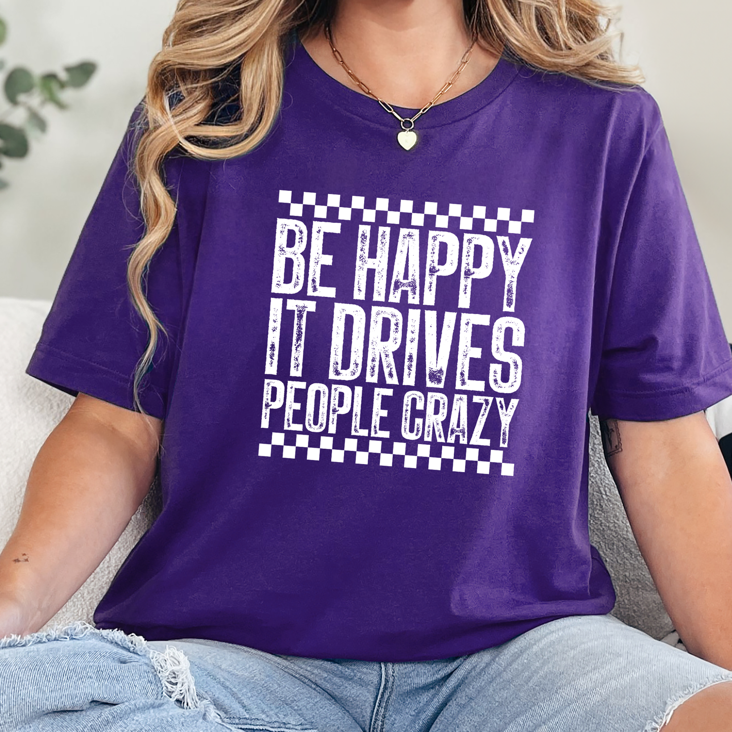 Wholesale Happy Drives People Crazy Graphic Tee - Team Purple