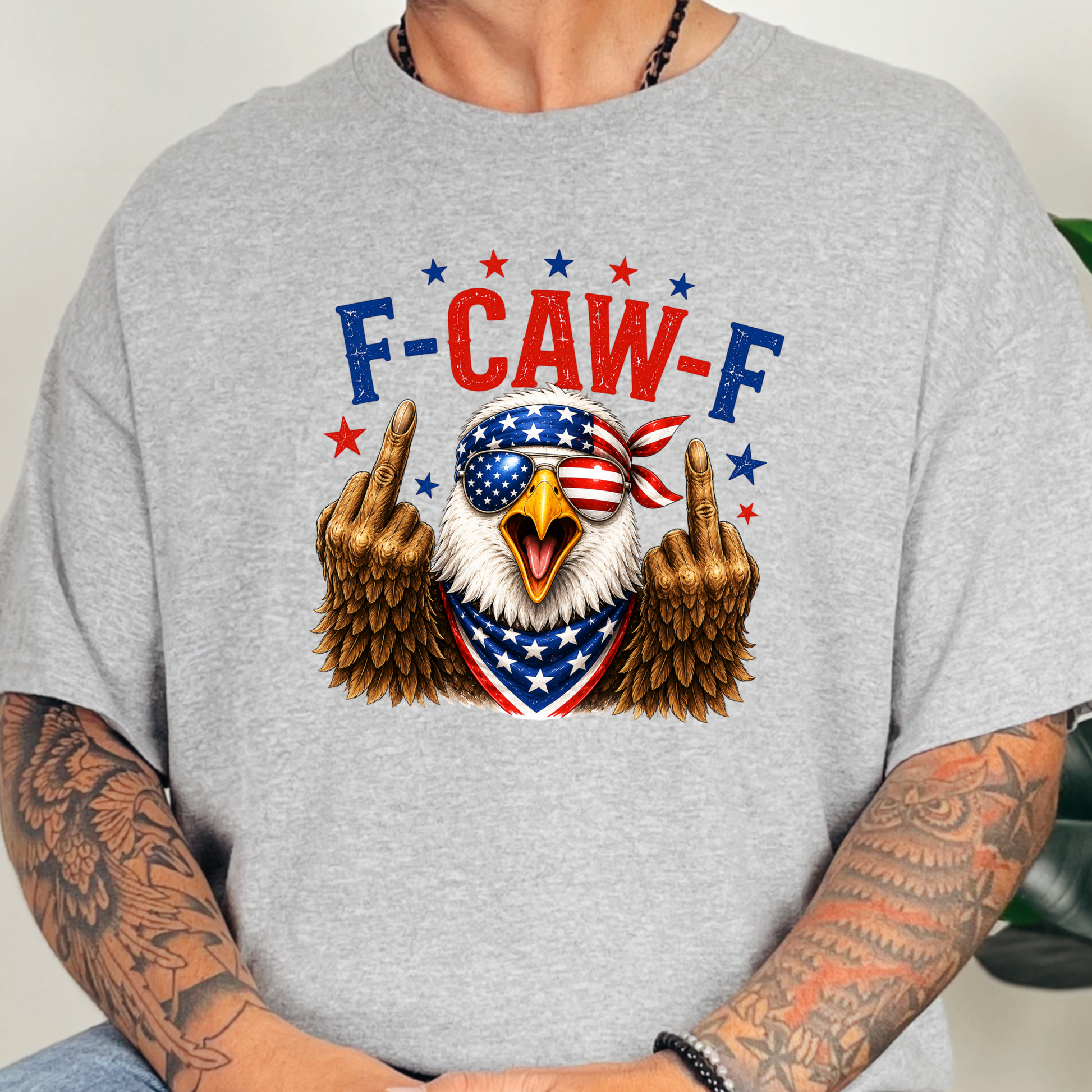 Wholesale F Caw F Eagle Graphic Tee - Grey