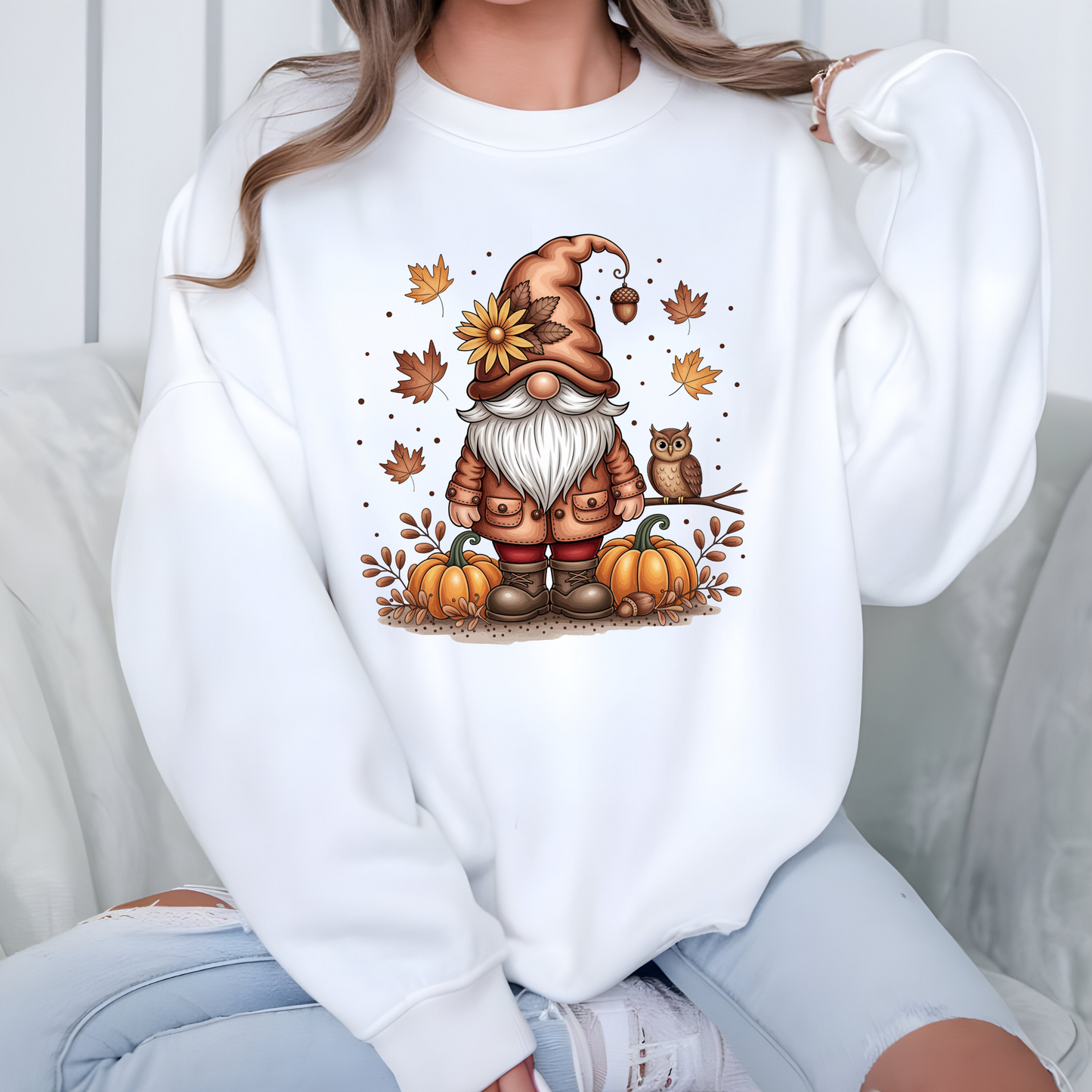 Wholesale Trendy Fall Gnome Sweatshirt - White Sweatshirt