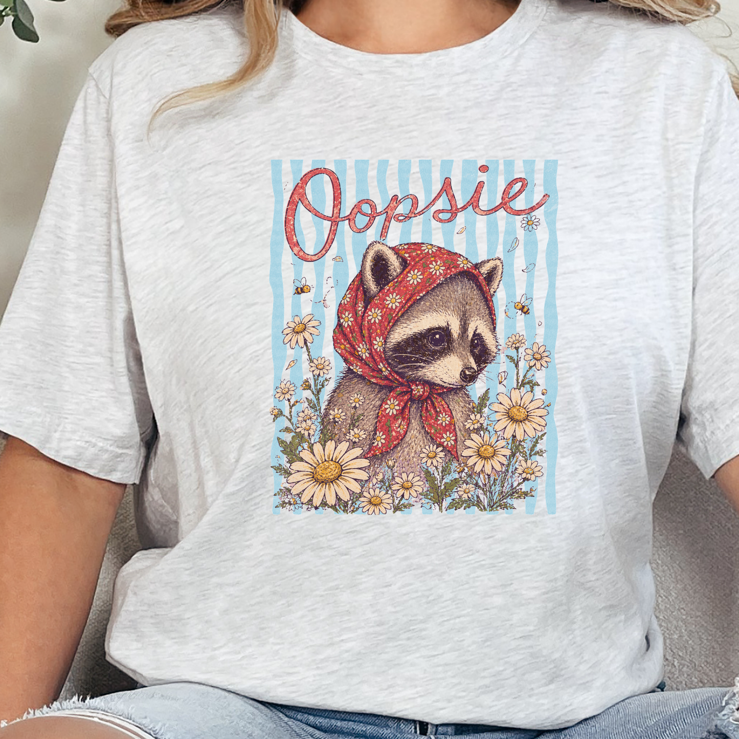 Wholesale Oopsie Raccoon Graphic Tee - Ash Tee