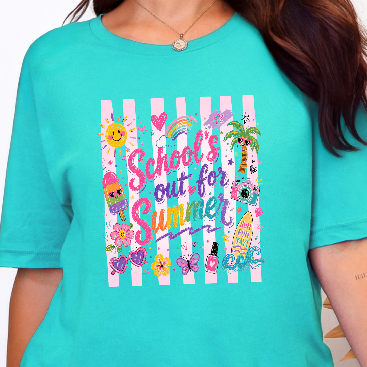 Wholesale Schools Out For Summer Graphic Tee - Heather Sea Green Tee