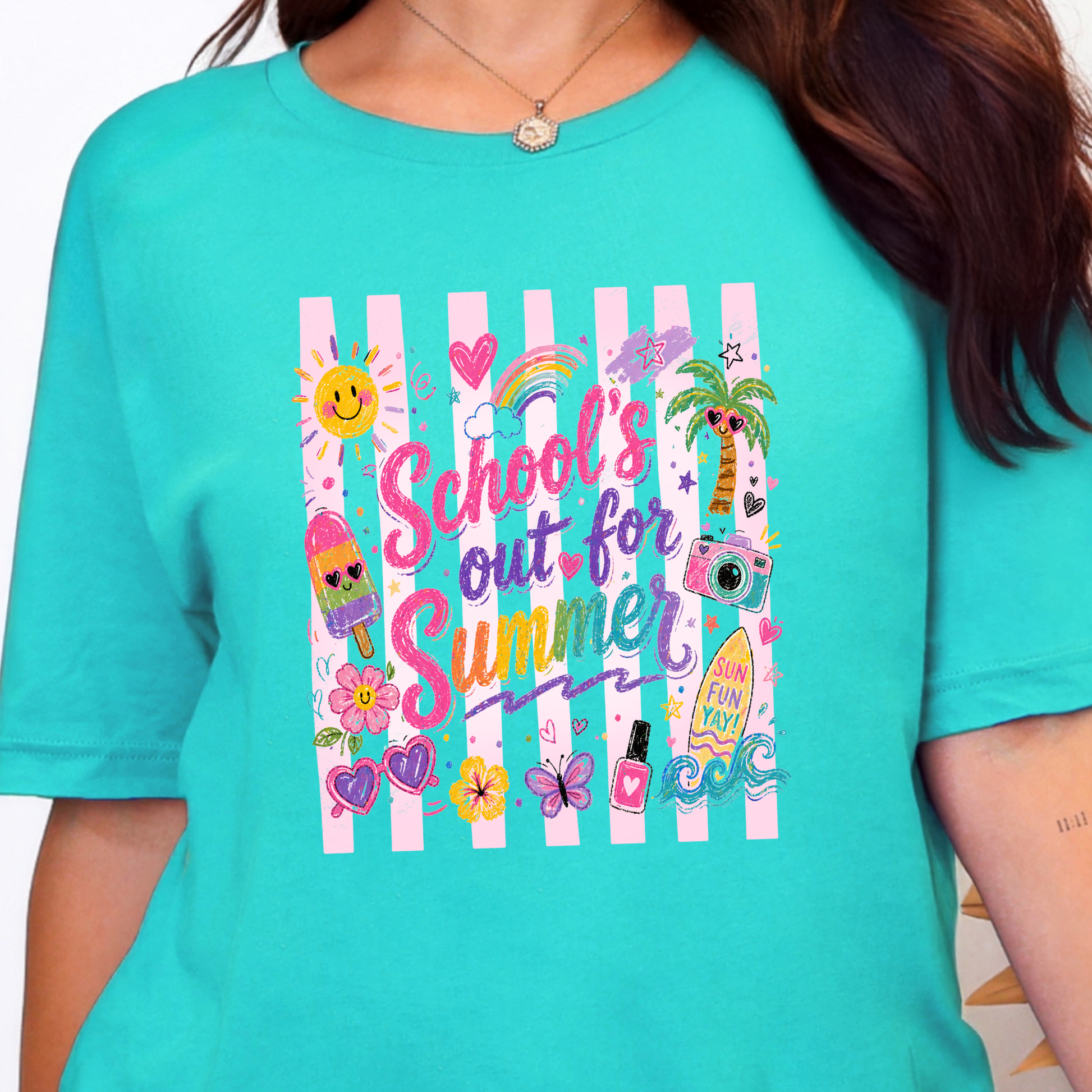 Wholesale Schools Out For Summer Graphic Tee - Heather Sea Green Tee