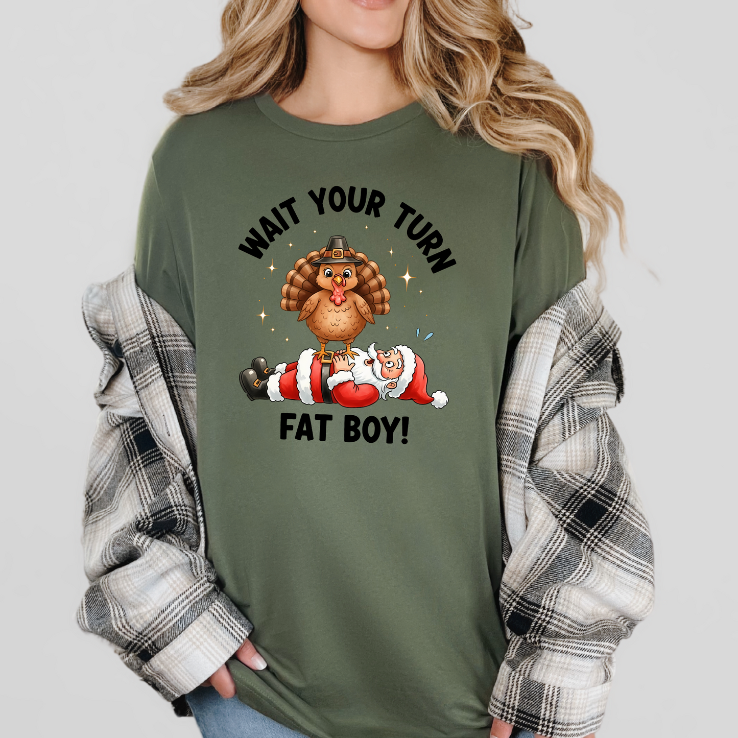 Wholesale Wait Your Turn Fat Boy Graphic Tee - Military Green Tee