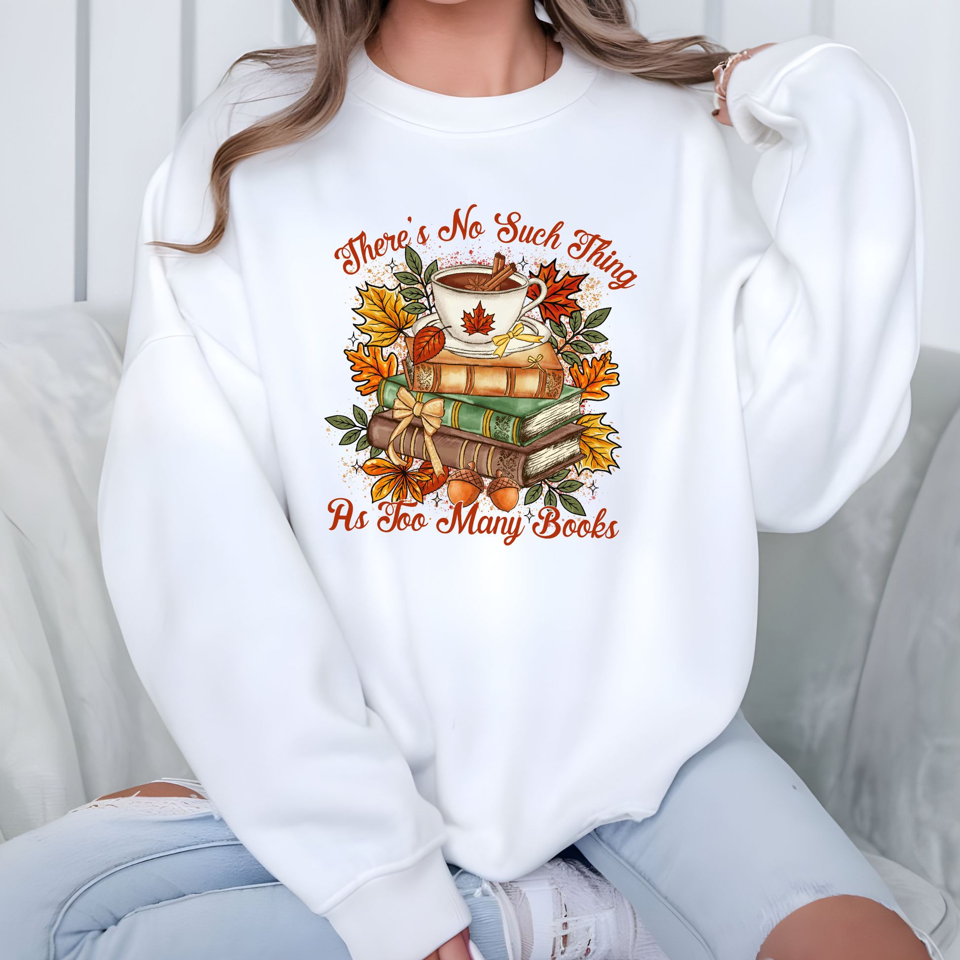 Wholesale Fall Too Many Books Sweatshirt - White Sweatshirt