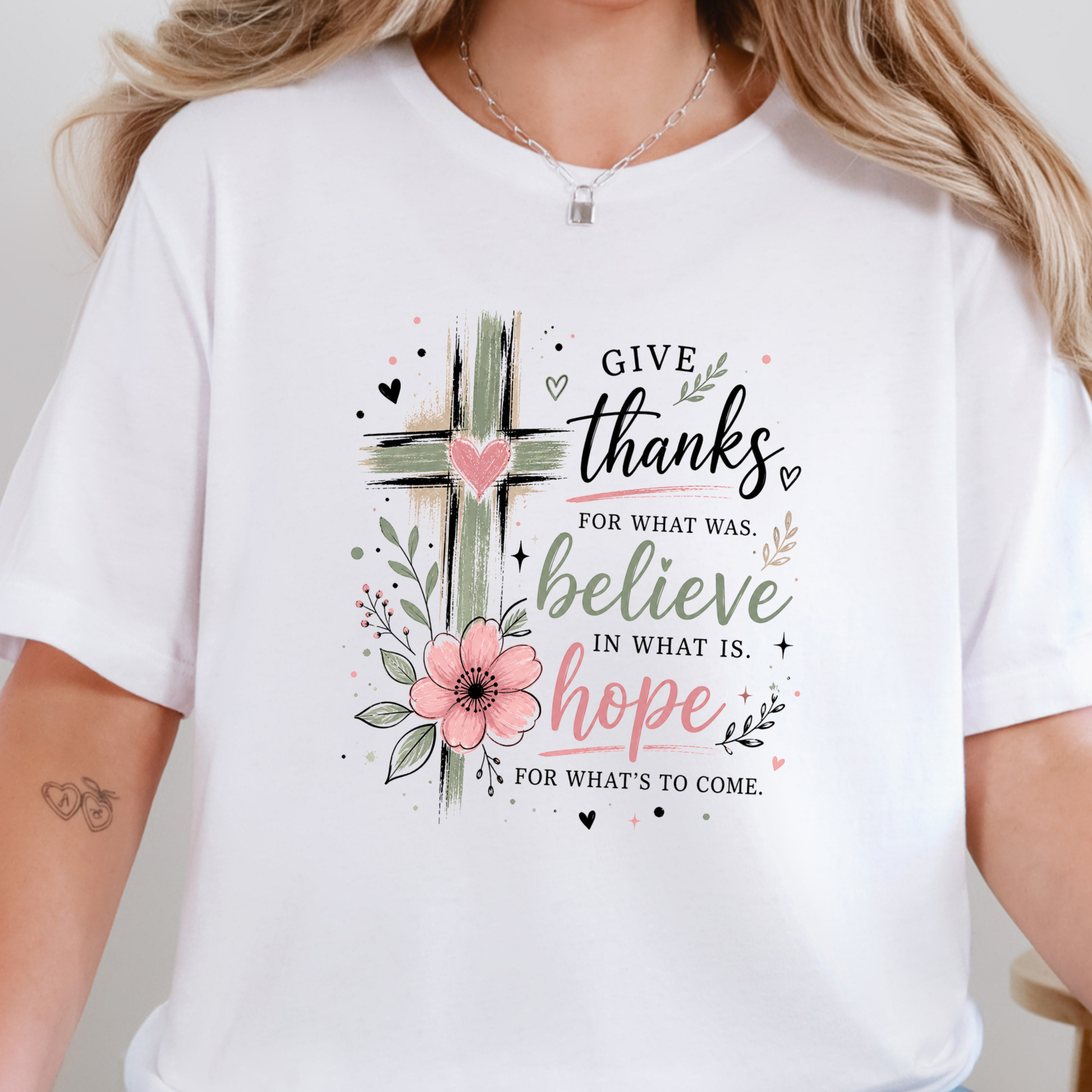 Wholesale Give Thanks Believe Hope Graphic Tee - White