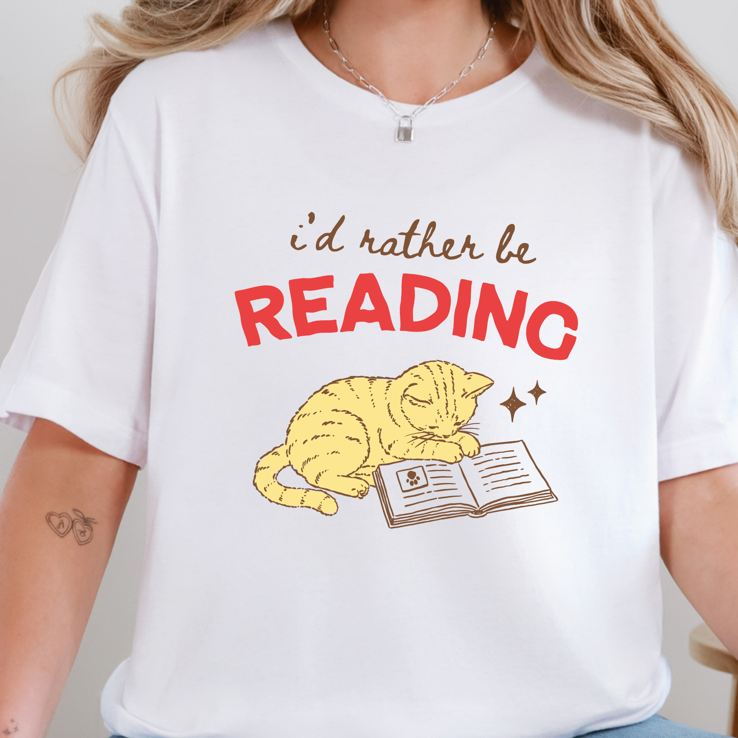 Wholesale I'd Rather Be Reading Cat Graphic Tee - White