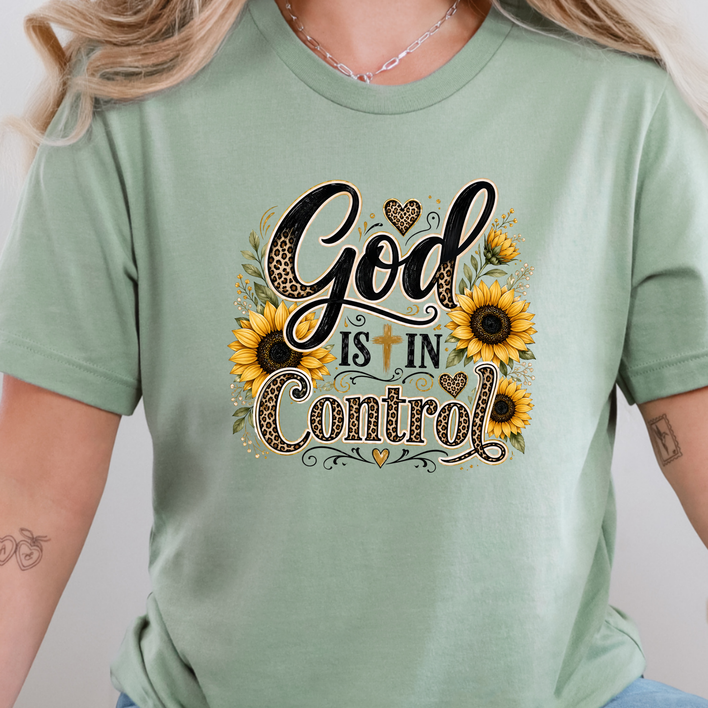 Wholesale God Is In Control Graphic Tee - Sage