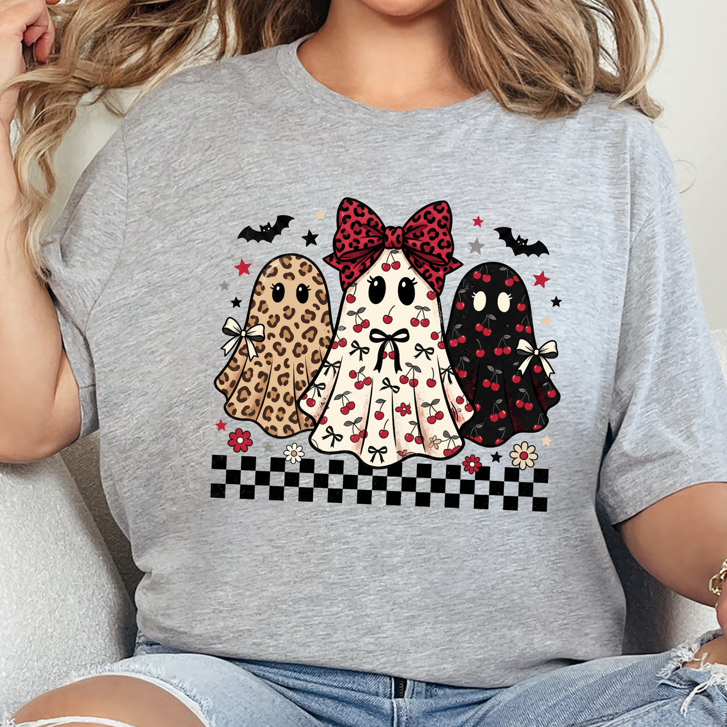 Wholesale Halloween Berry Ghost Graphic Tee - Grey