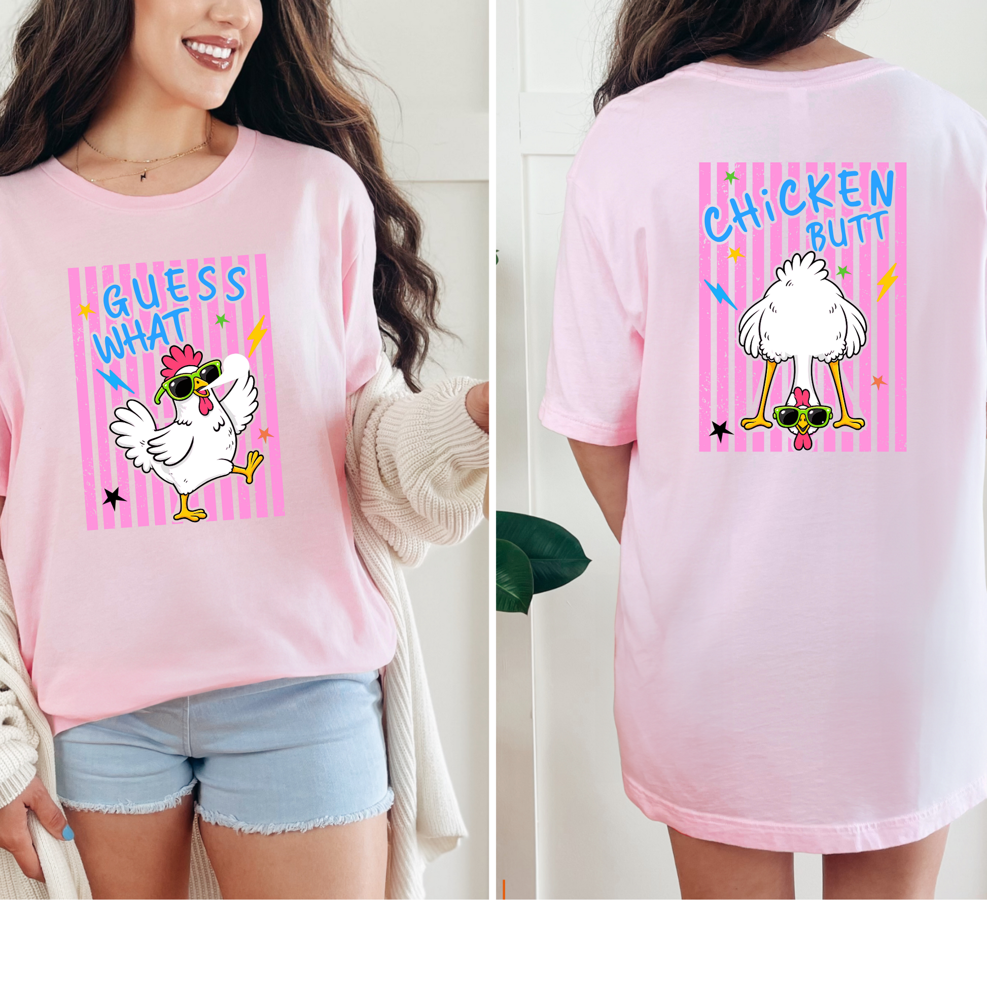 Wholesale Guess What Chicken Butt Graphic Tee - Ash Tee