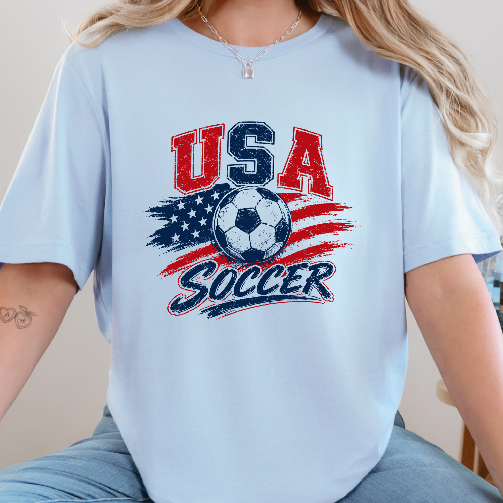 Wholesale USA Soccer Graphic Tee - Baby Blue