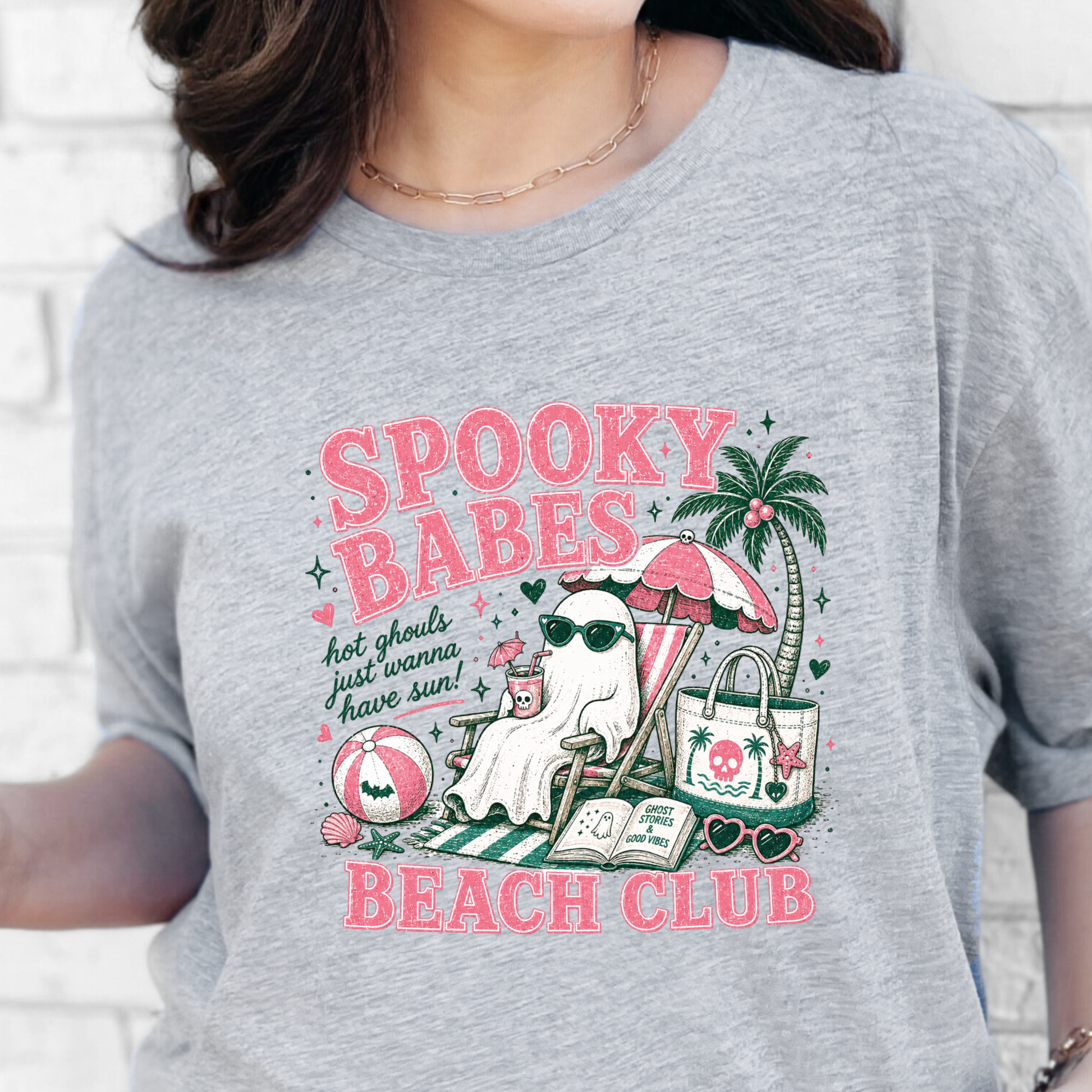 Wholesale Spooky Babes Beach Club Graphic Tee - Grey