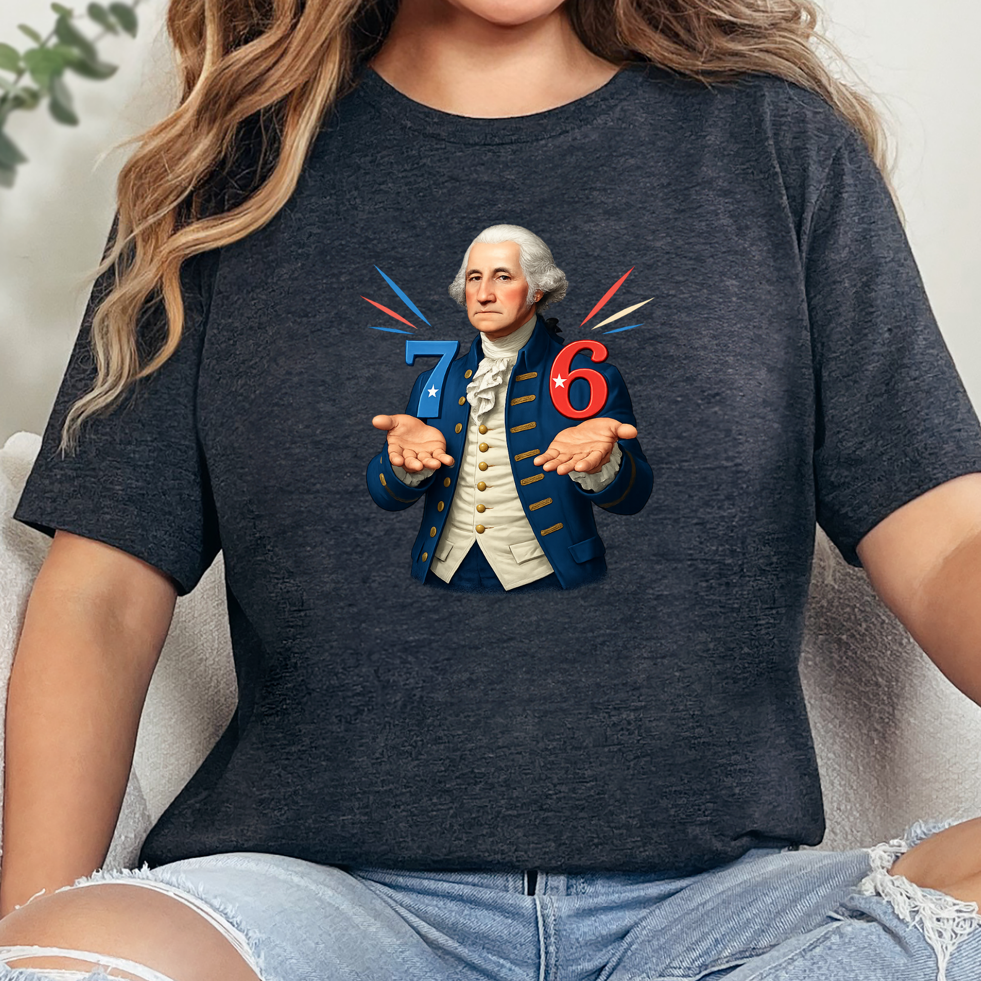 Wholesale George Washington 76 Graphic Tee - Dark Grey Heather