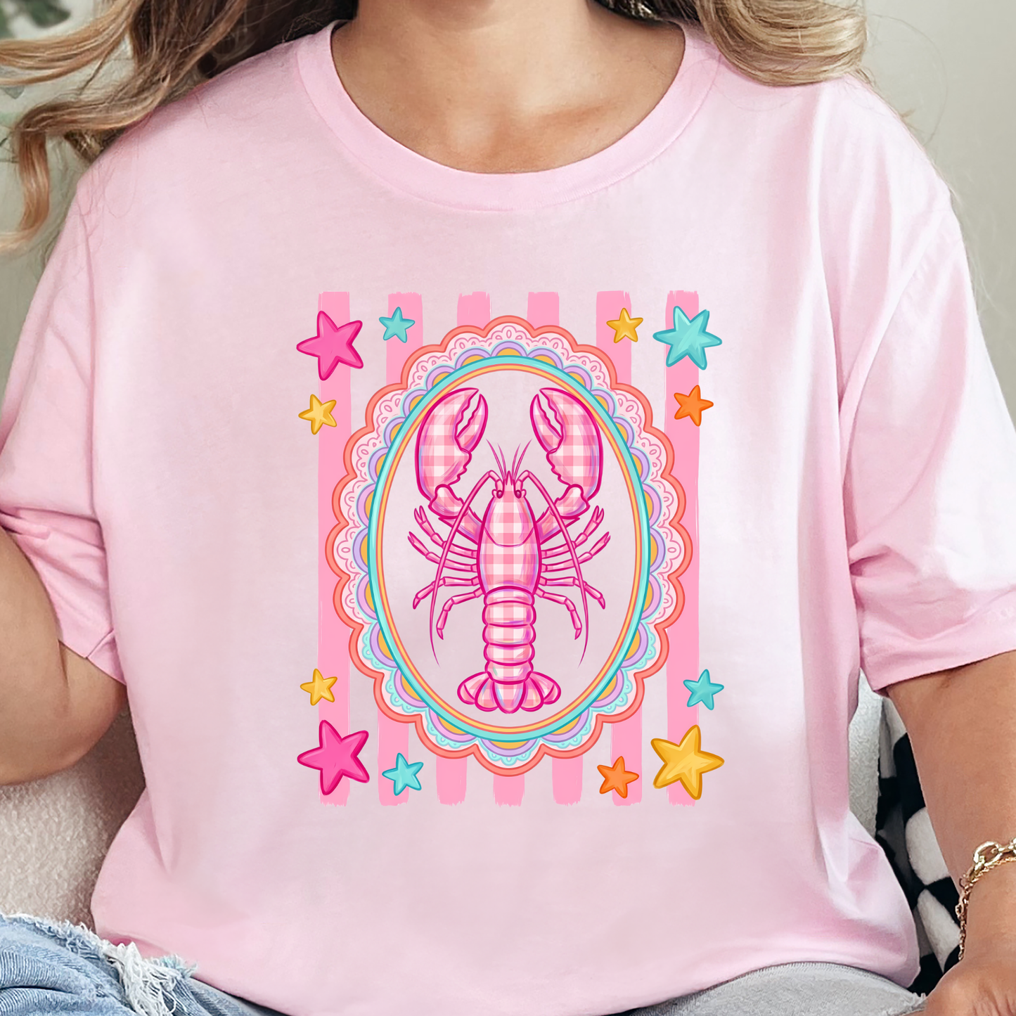 Wholesale Pink Lobster Graphic Tee - Soft Pink