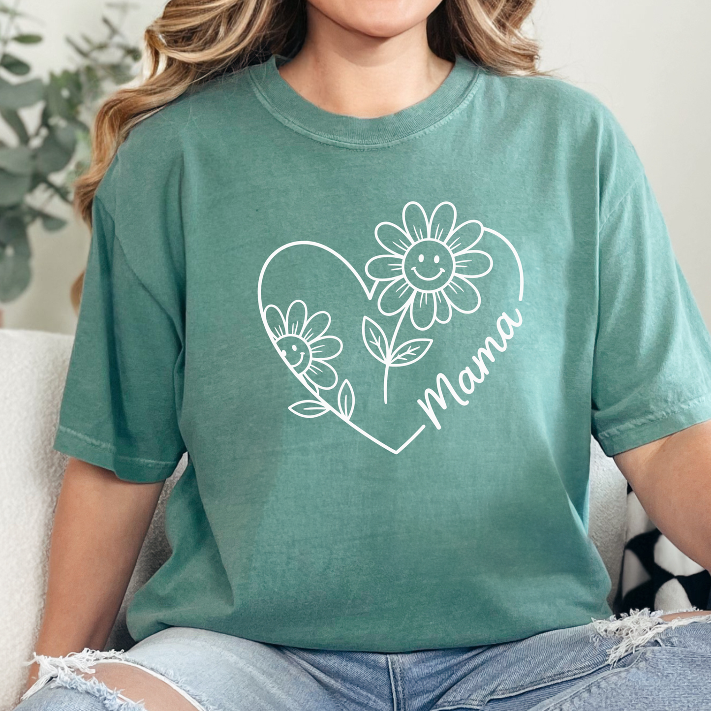 Wholesale Retro Mama Heart Flowers Graphic Tee - CC Light Green Tee
