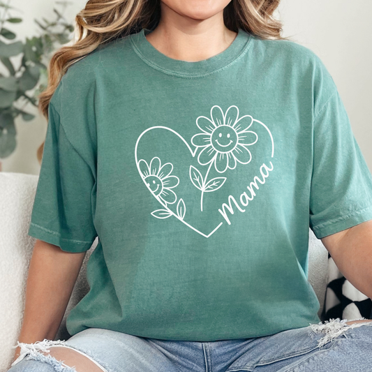 Wholesale Retro Mama Heart Flowers Graphic Tee - CC Light Green Tee