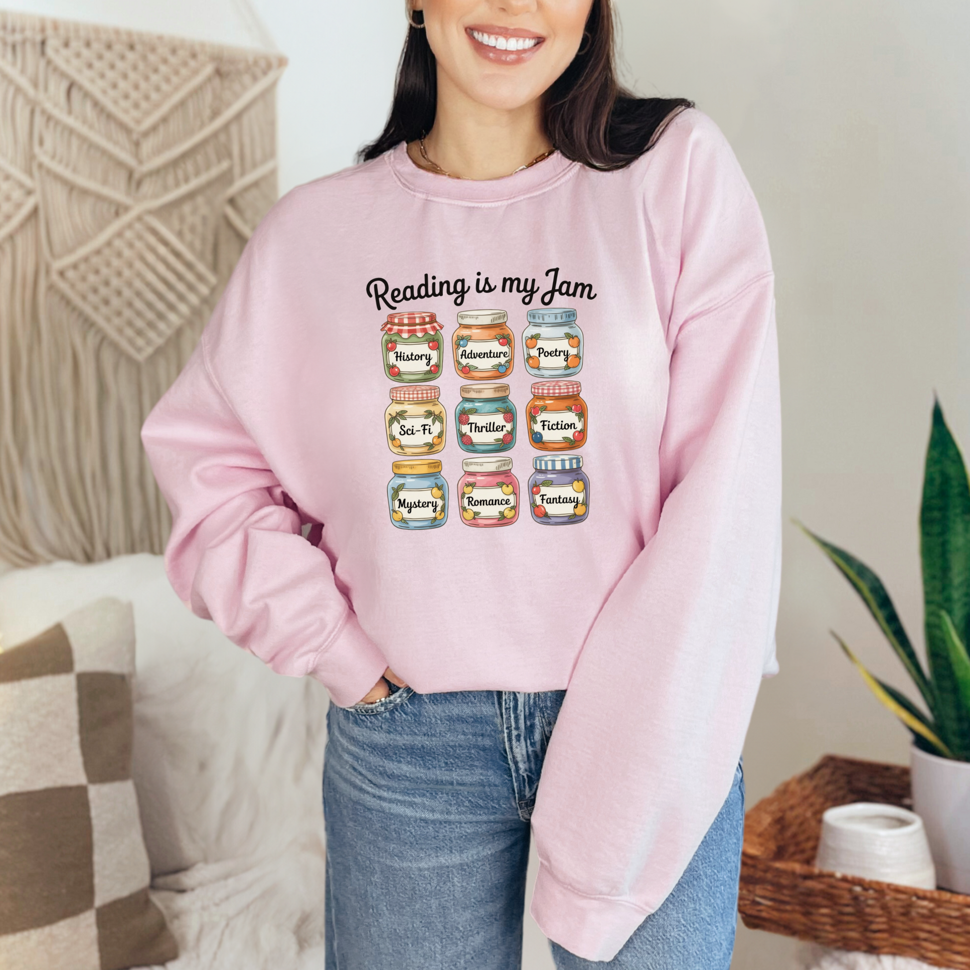 Wholesale Reading is My Jam Sweatshirt - Light Pink Sweatshirt