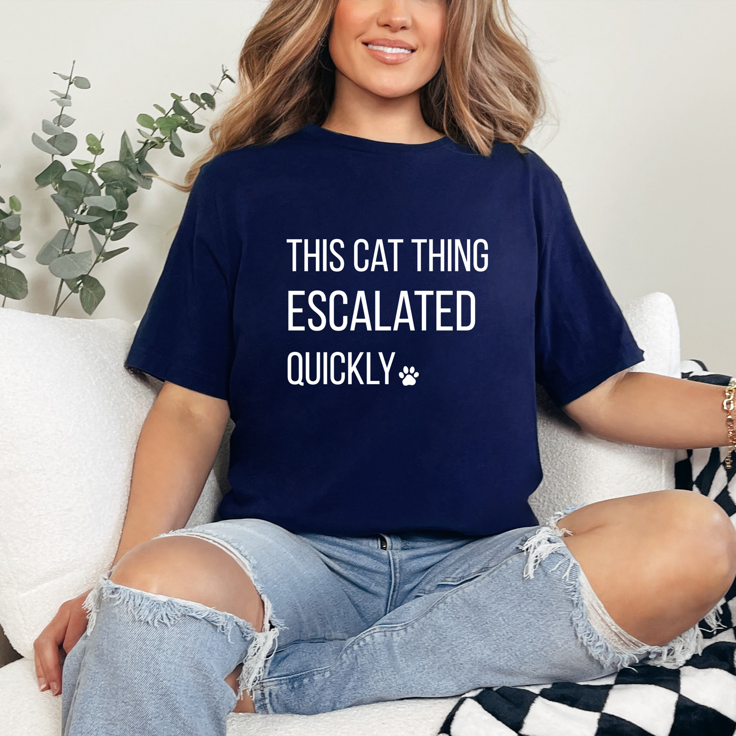 Wholesale This Cat Thing Escalated Quickly Graphic Tee - Navy