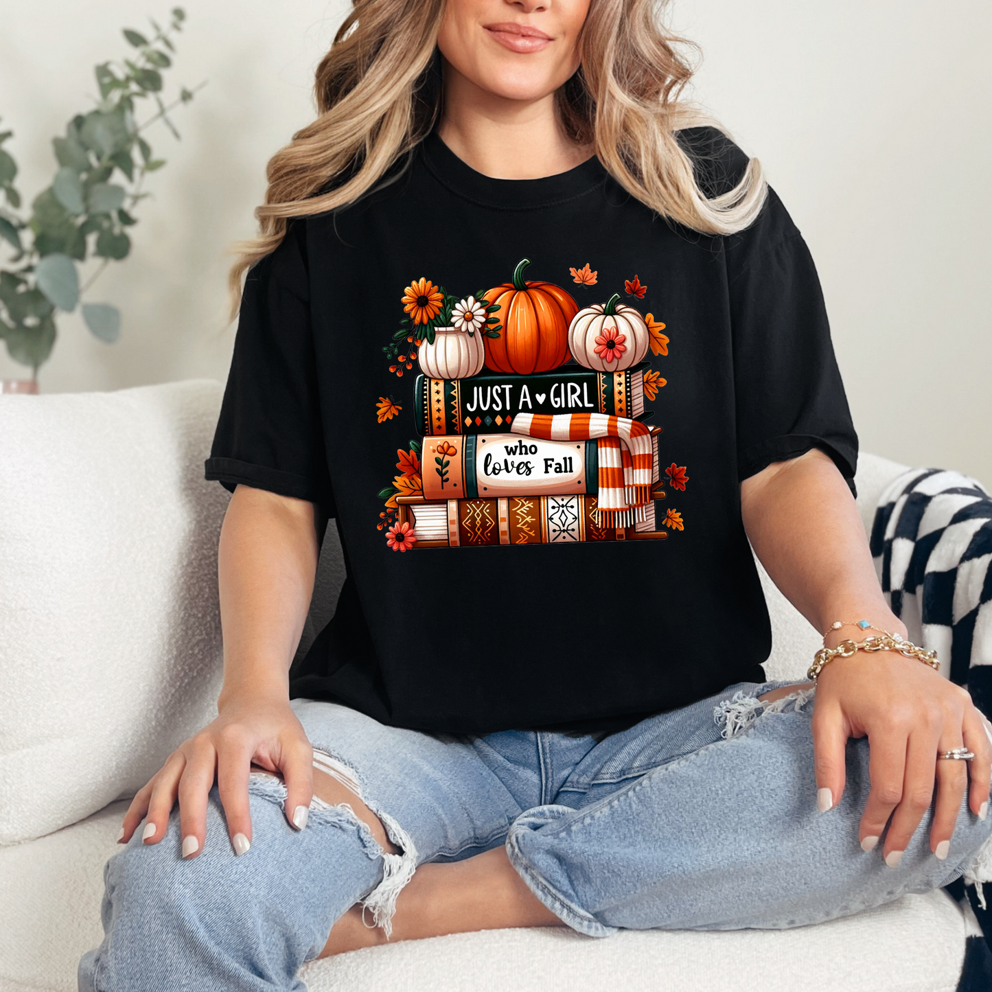 Wholesale Girl Who Loves Fall & Books Graphic Tee - Black Tee