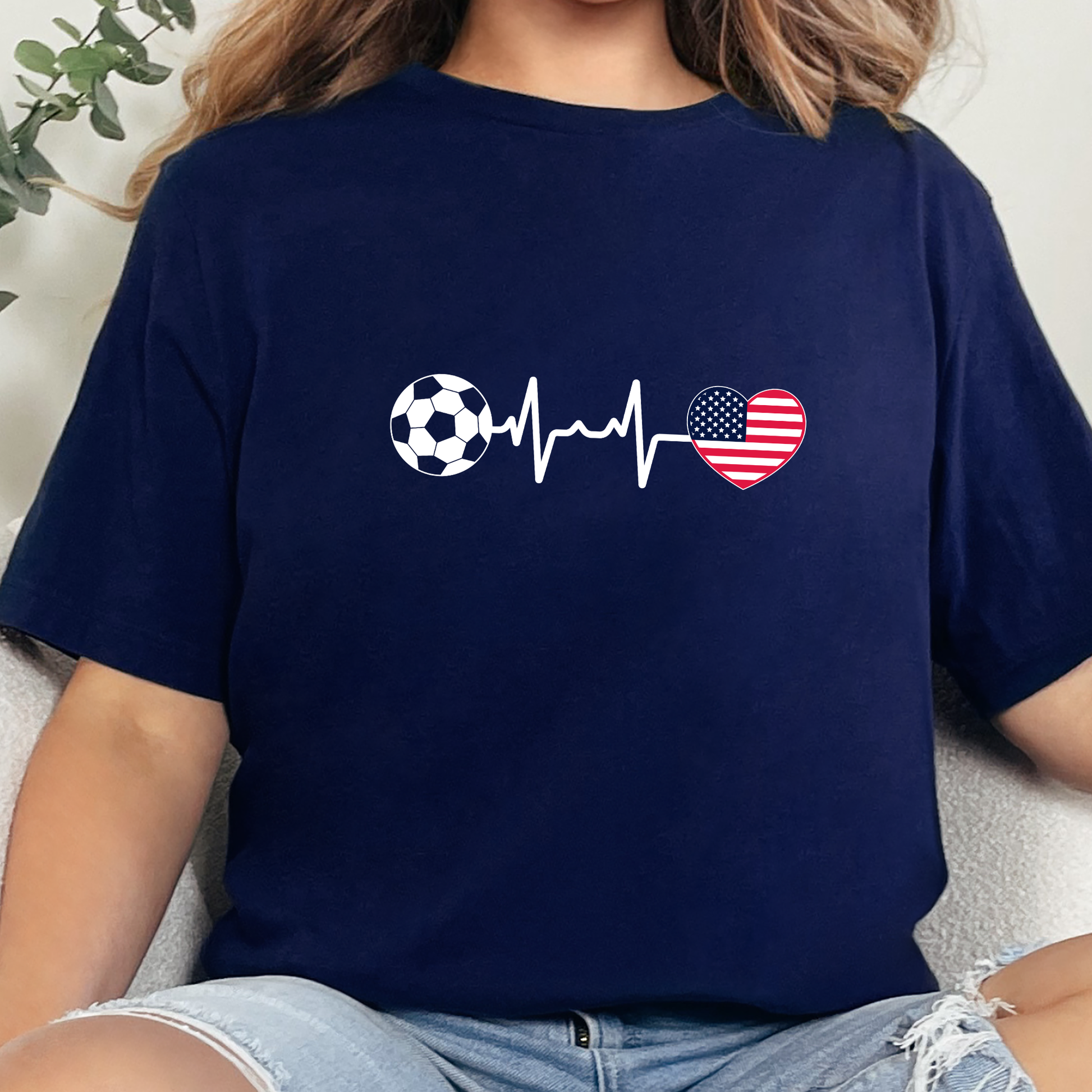 Wholesale Soccer Heartbeat USA Graphic Tee - Navy