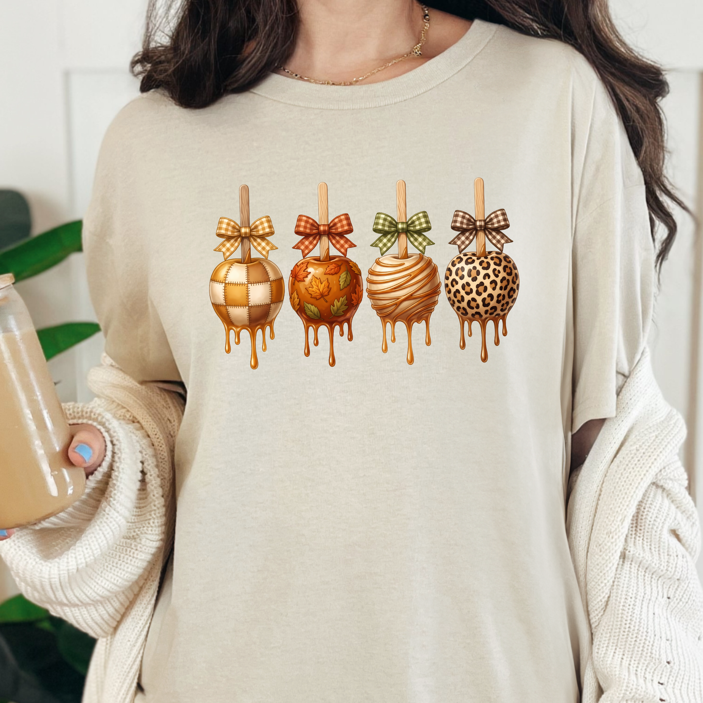 Wholesale Fall Caramel Apples Graphic Tee - Natural