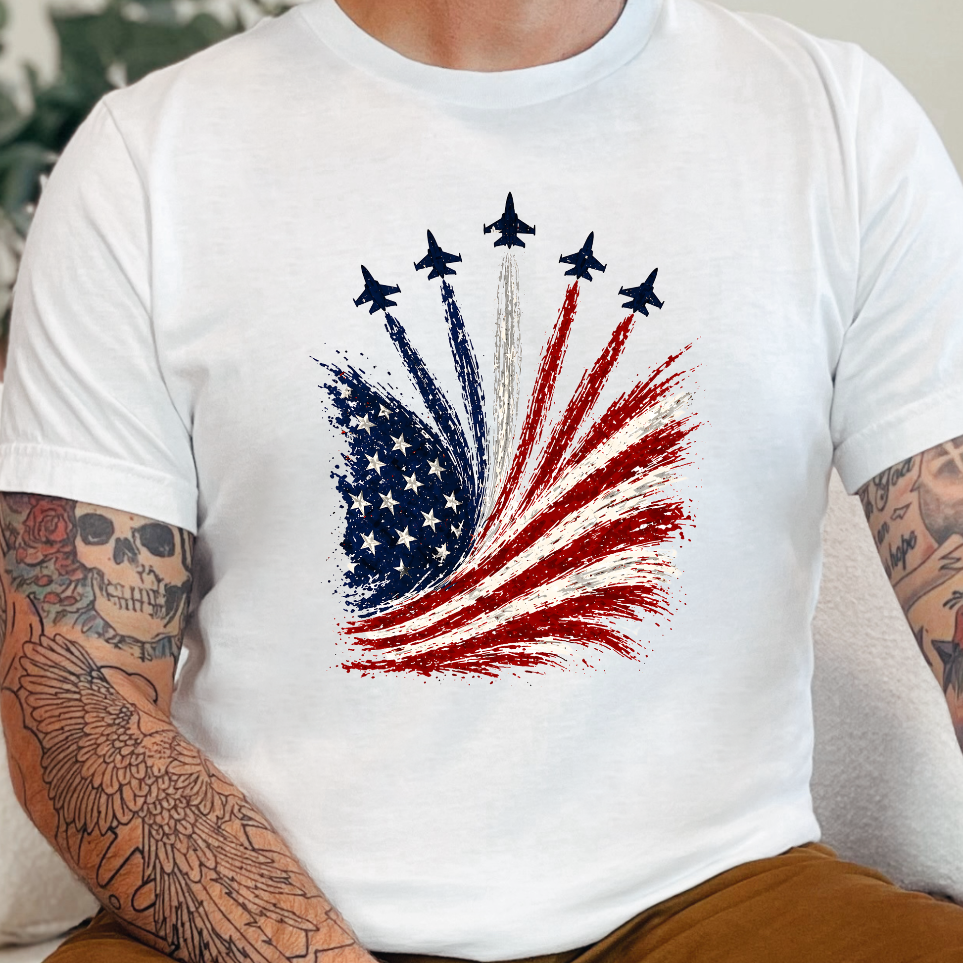 Wholesale Flag with Jets Graphic Tee - White Tee