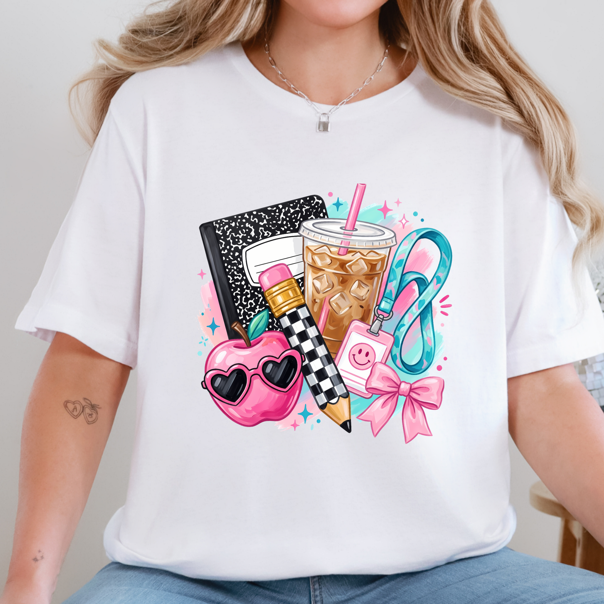 Wholesale Preppy Back to School Graphic Tee - White