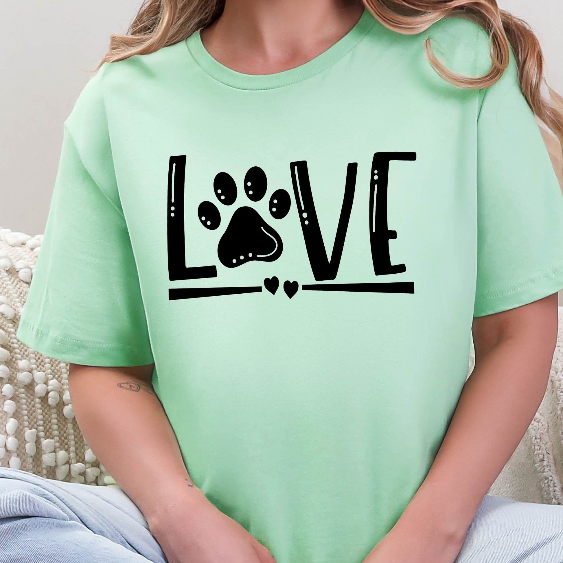 Wholesale Love Paw Print Graphic Tee - Mint