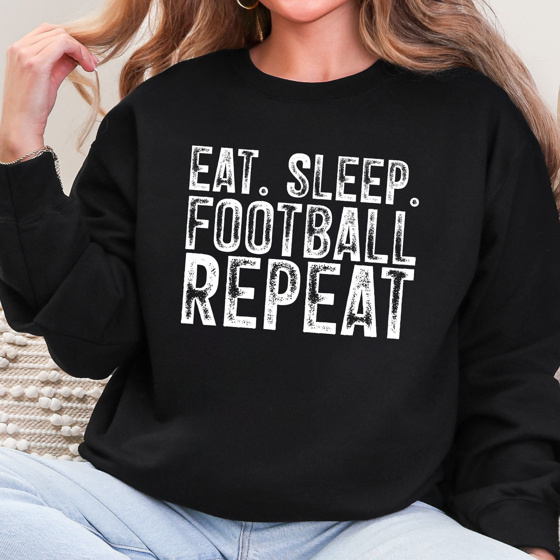 Wholesale Eat Sleep Football Repeat Graphic Sweatshirt - Black