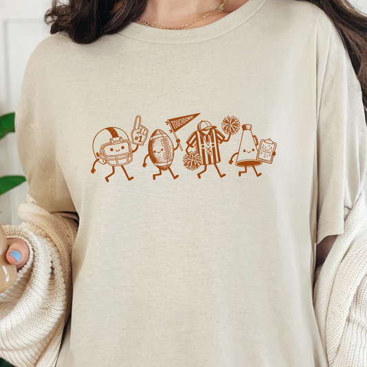Wholesale Football Doodles Graphic Tee - Natural