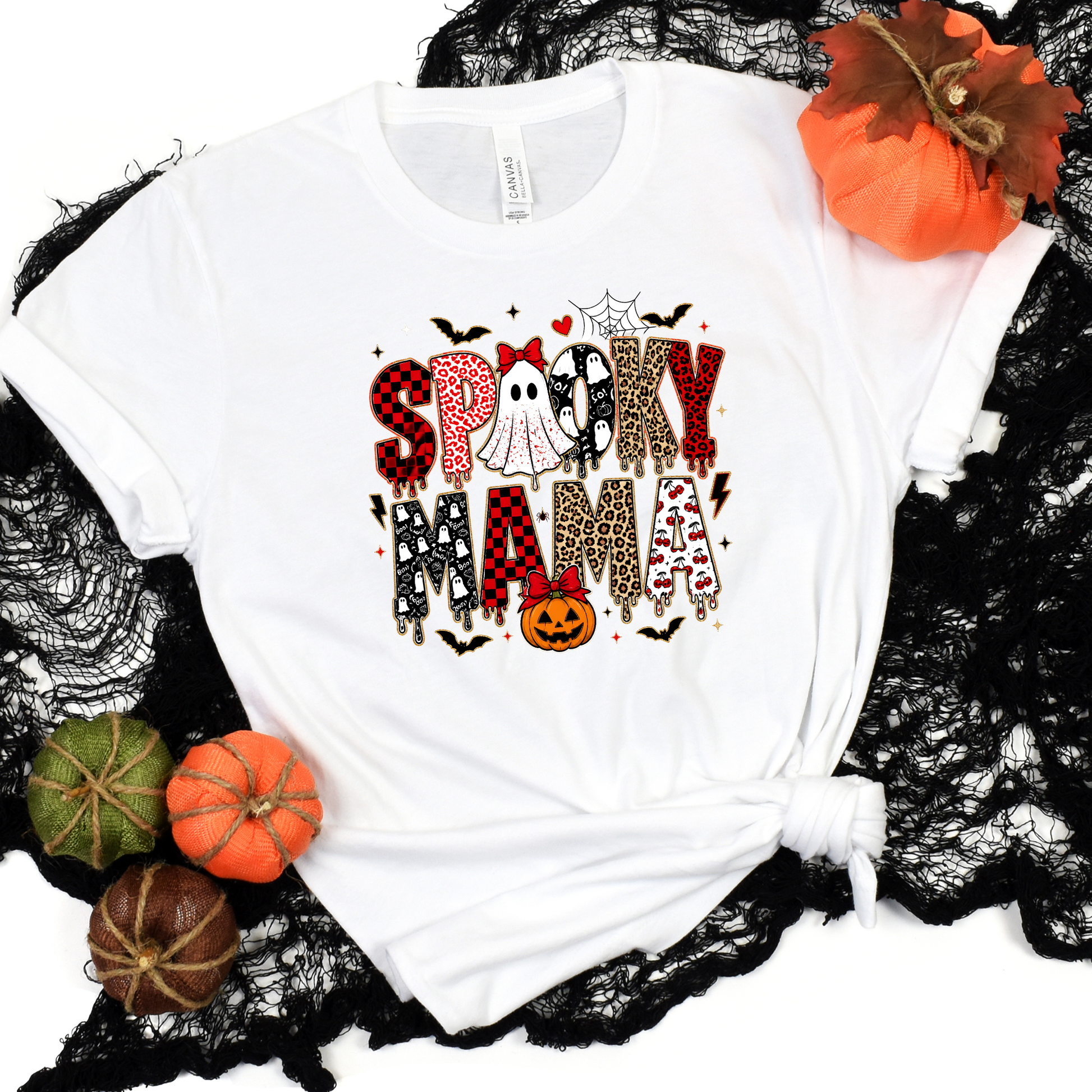 Wholesale Spooky Mama Cheetah Graphic Tee - White