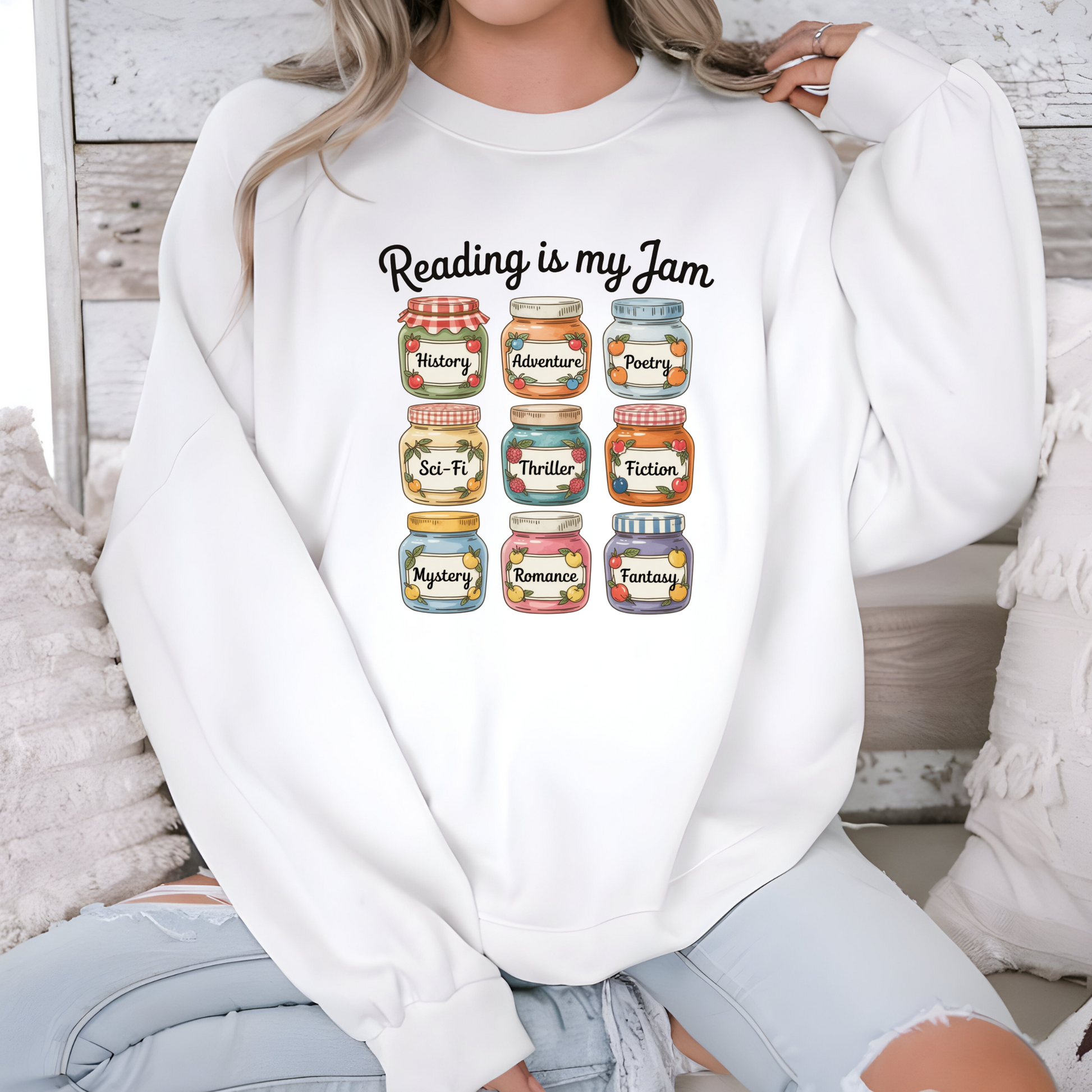 Wholesale Reading is My Jam Sweatshirt - White Sweatshirt