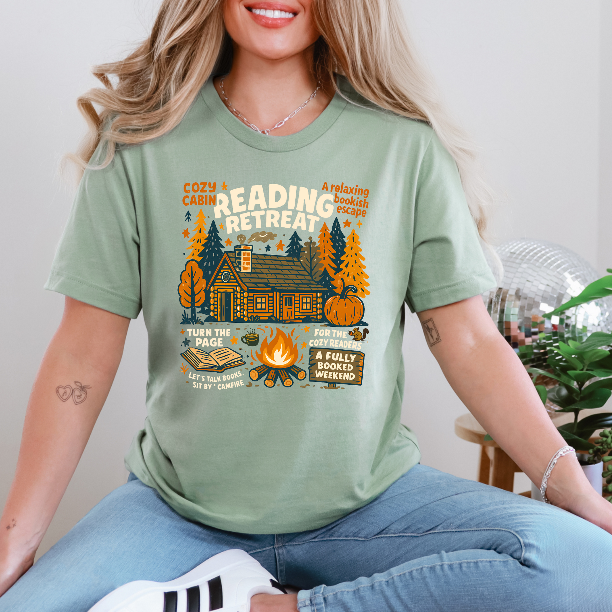 Wholesale Reading Retreat Graphic Tee - Sage Tee