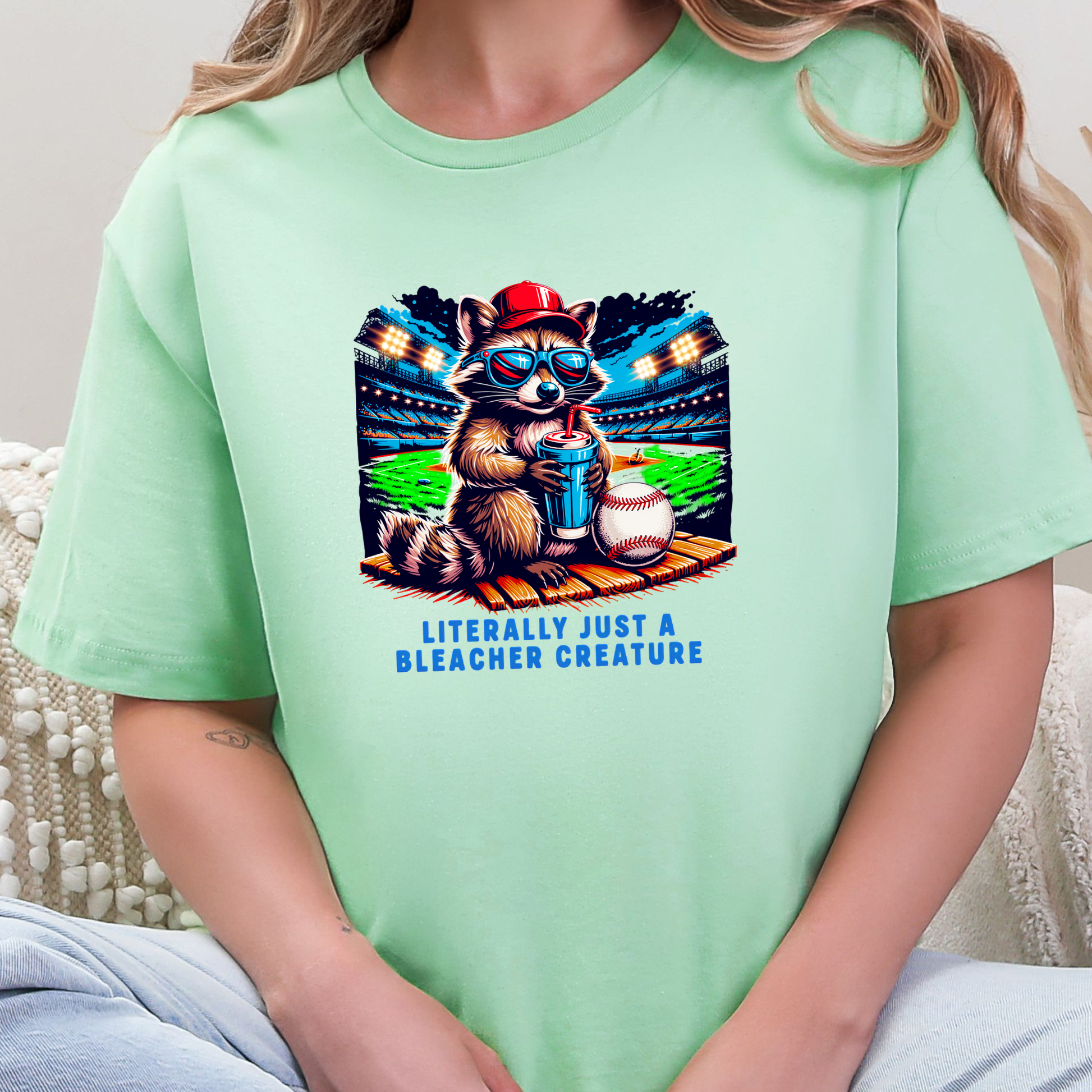 Wholesale Raccoon Bleacher Creature Graphic Tee - Mint Tee