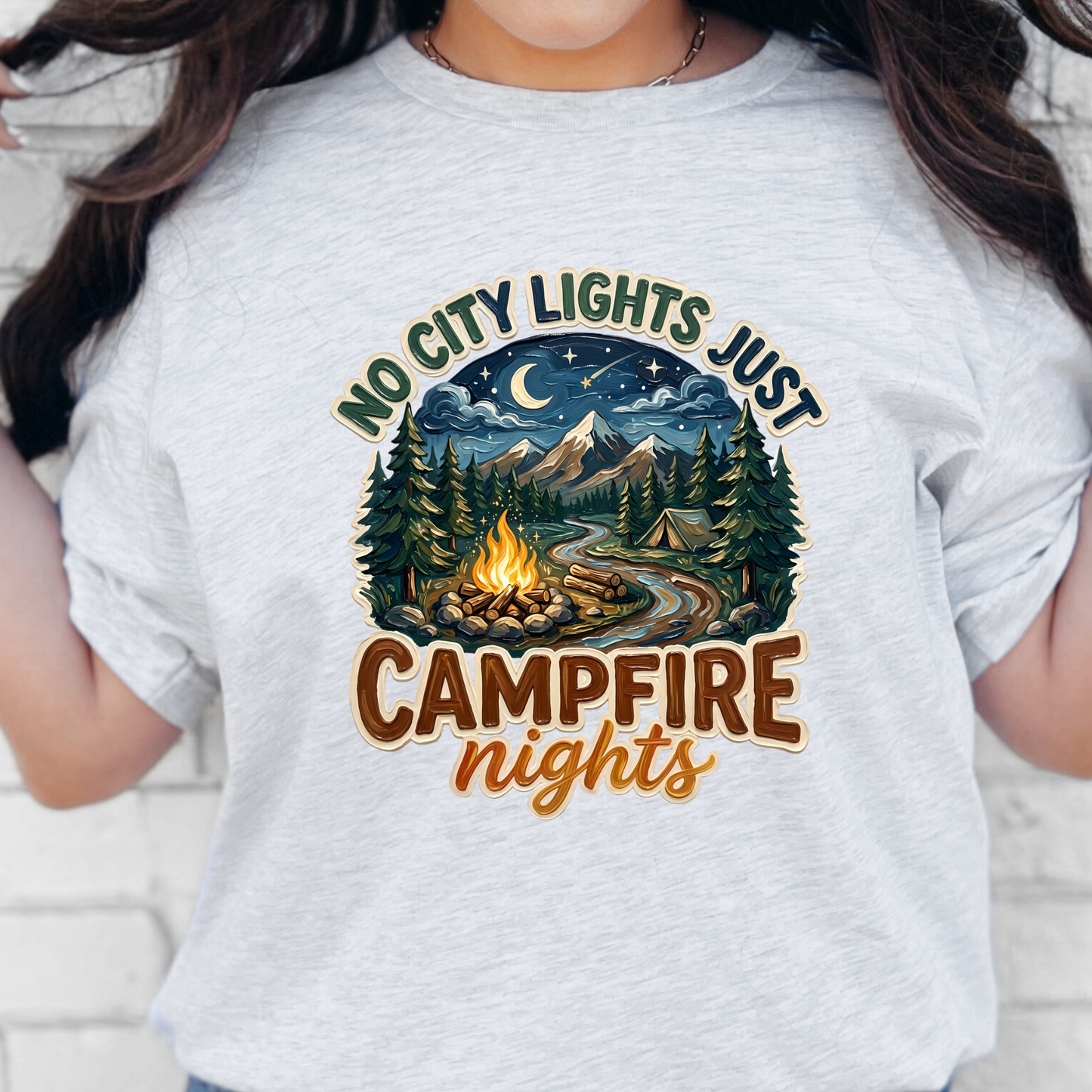 Wholesale No City Lights Campfire Nights Graphic Tee - Ash Tee