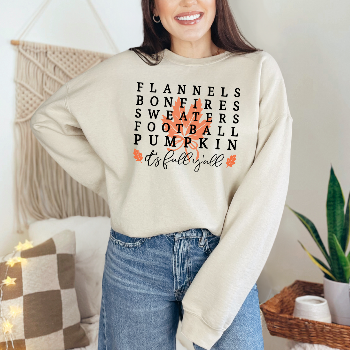 Wholesale It's Fall Yall Leaves Sweatshirt - Sand Sweatshirt
