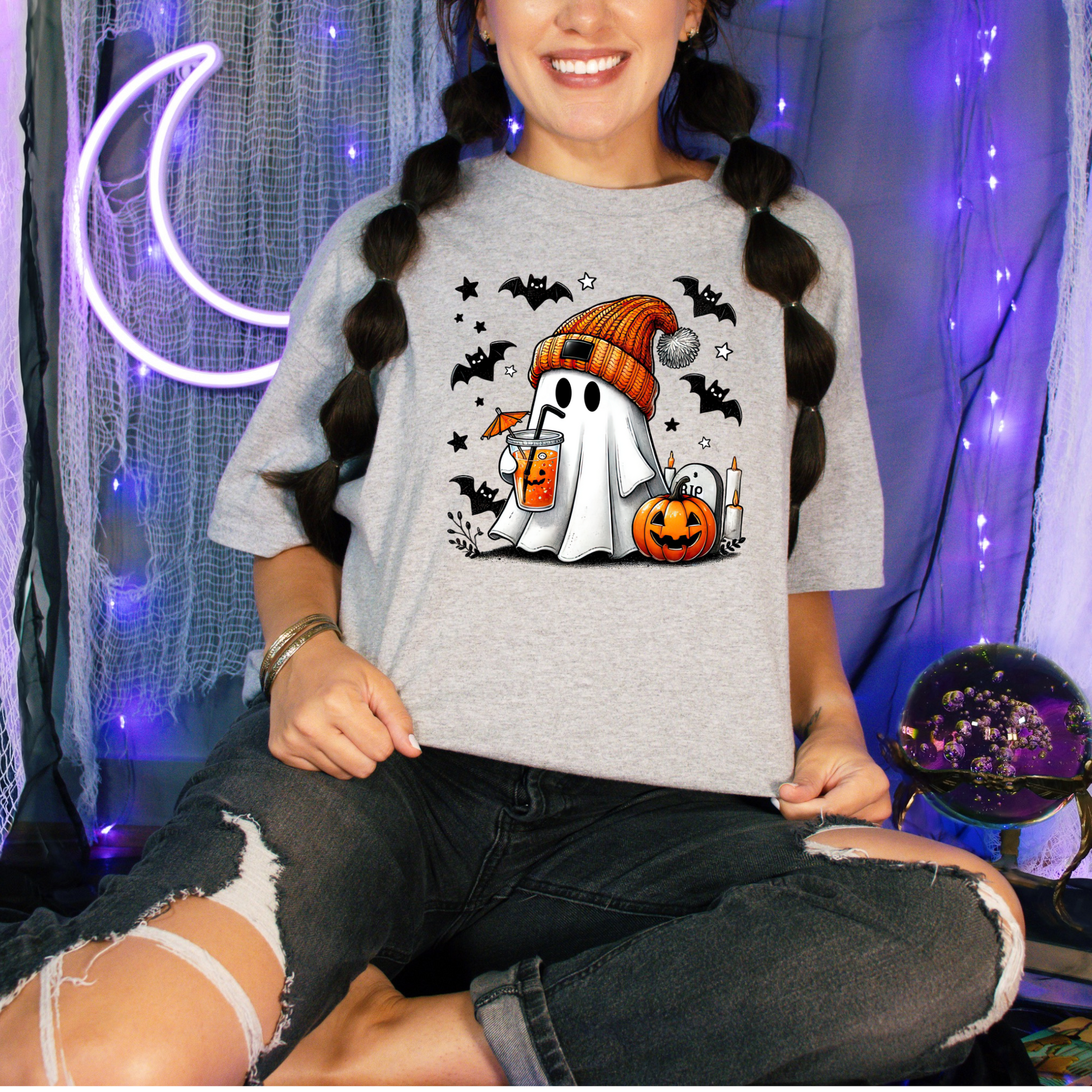 Wholesale Spooky Ghost Coffee - Grey Tee