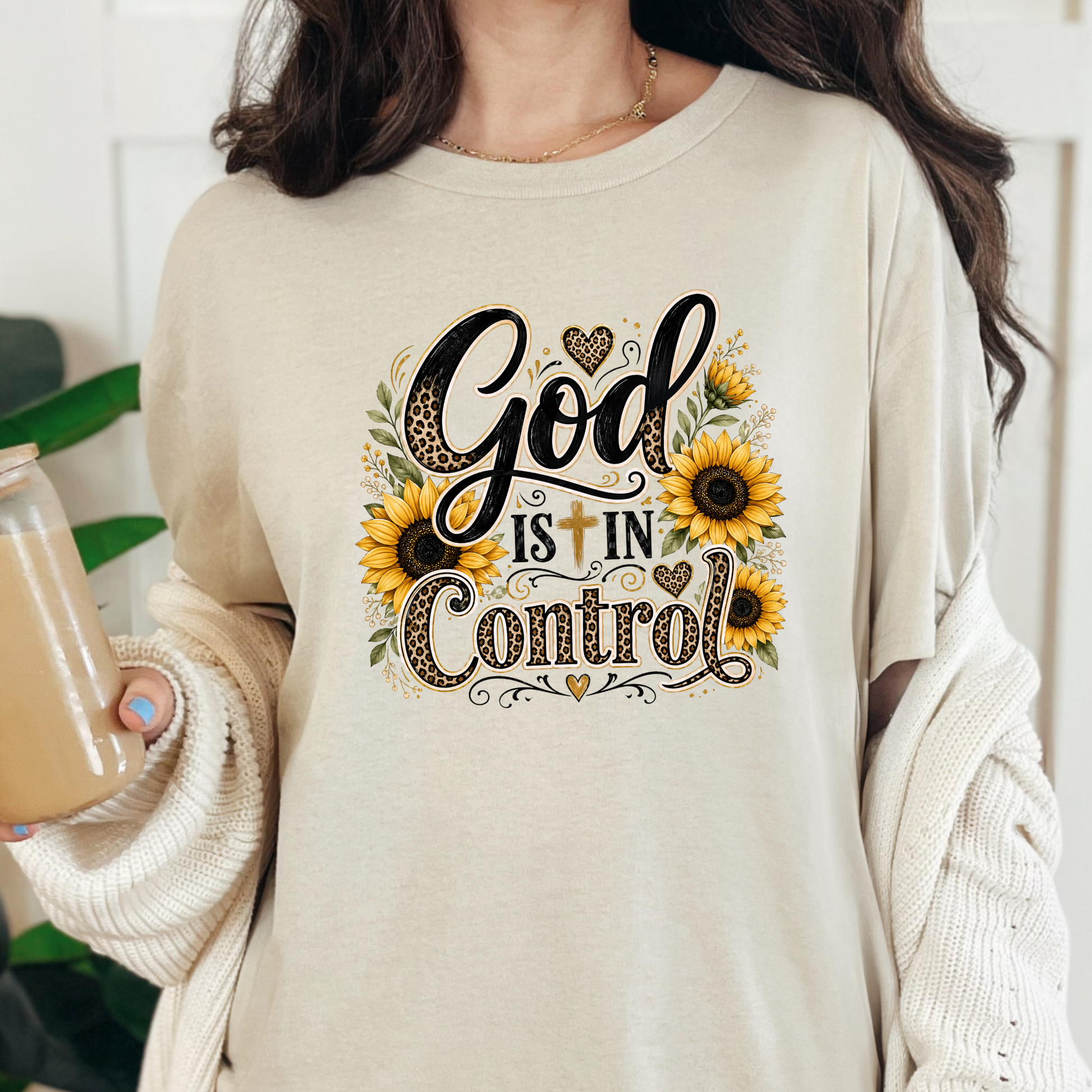 Wholesale God Is In Control Graphic Tee - Natural