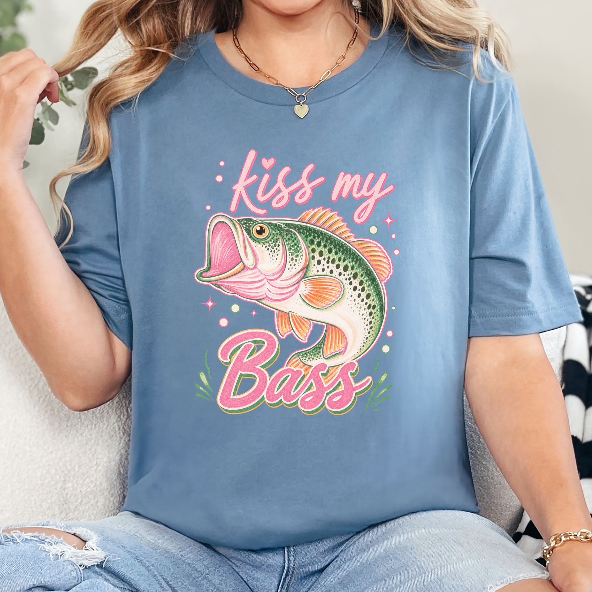 Wholesale Kiss My Bass Graphic Tee - Steel Blue