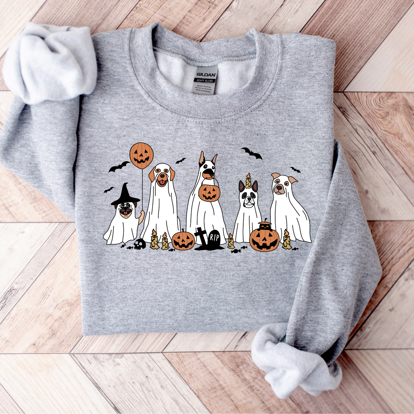 Wholesale Halloween Dogs Graphic Tee - Grey Tee