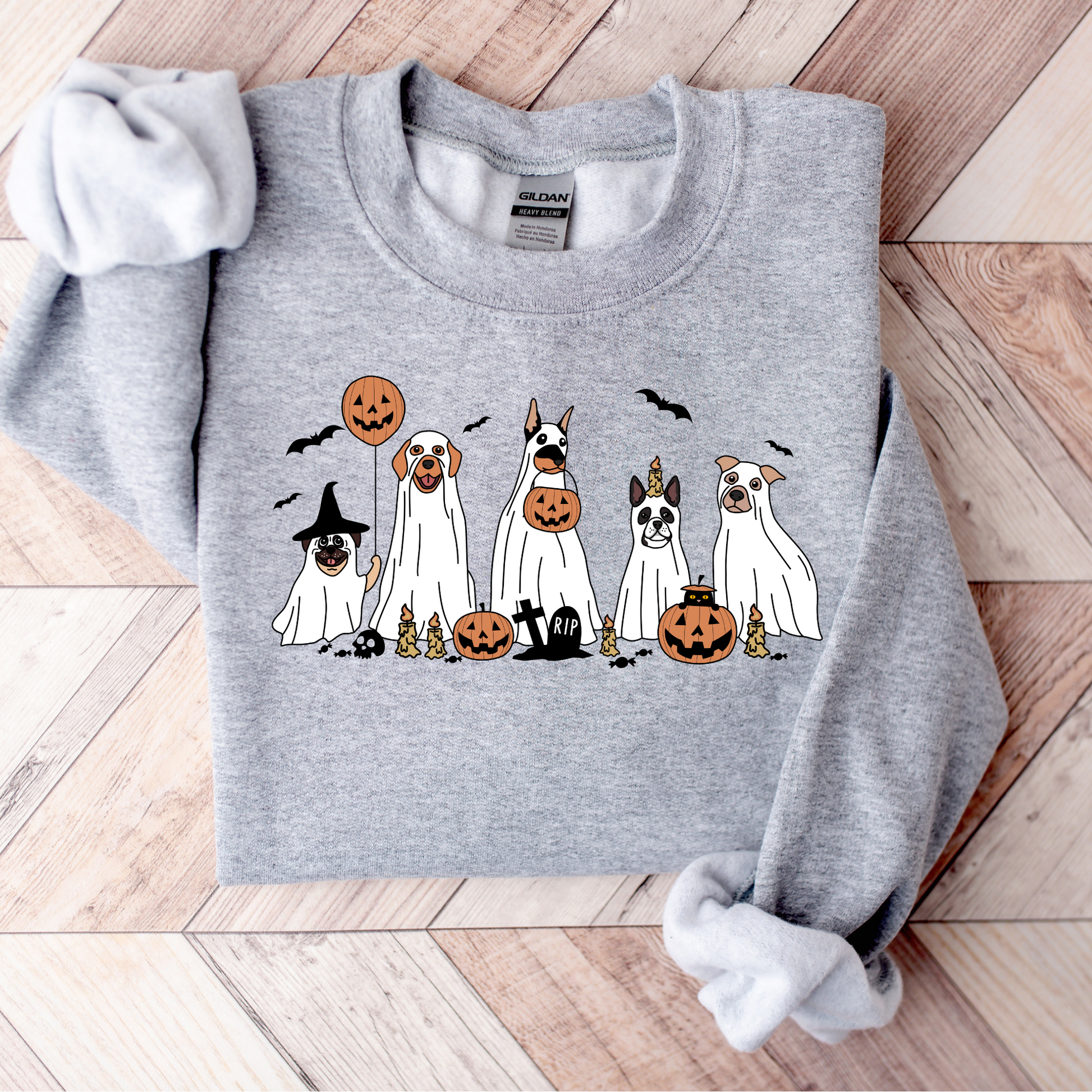 Wholesale Halloween Dogs Graphic Tee - Grey Tee