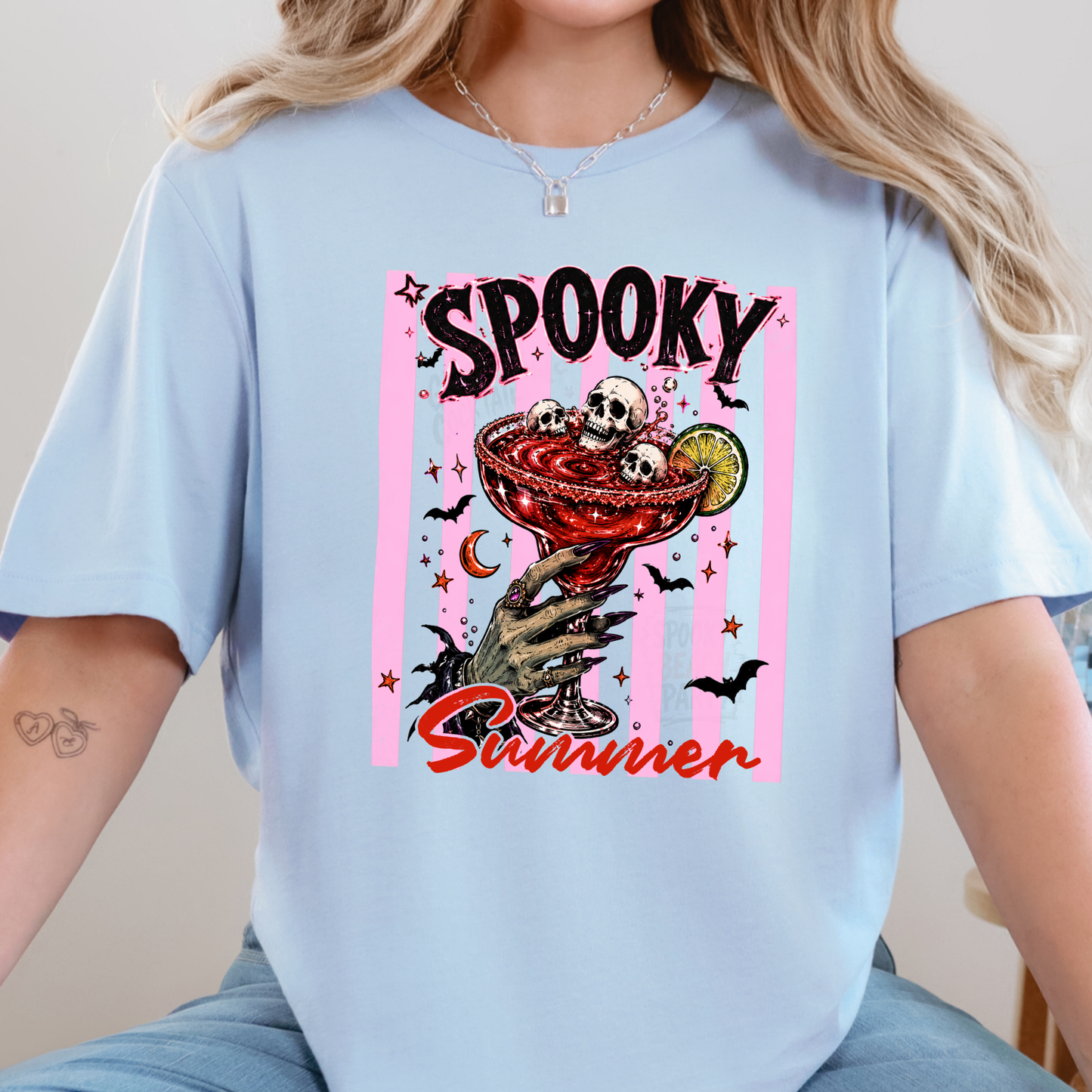 Wholesale Spooky Summer Margarita Graphic Tee - Baby Blue
