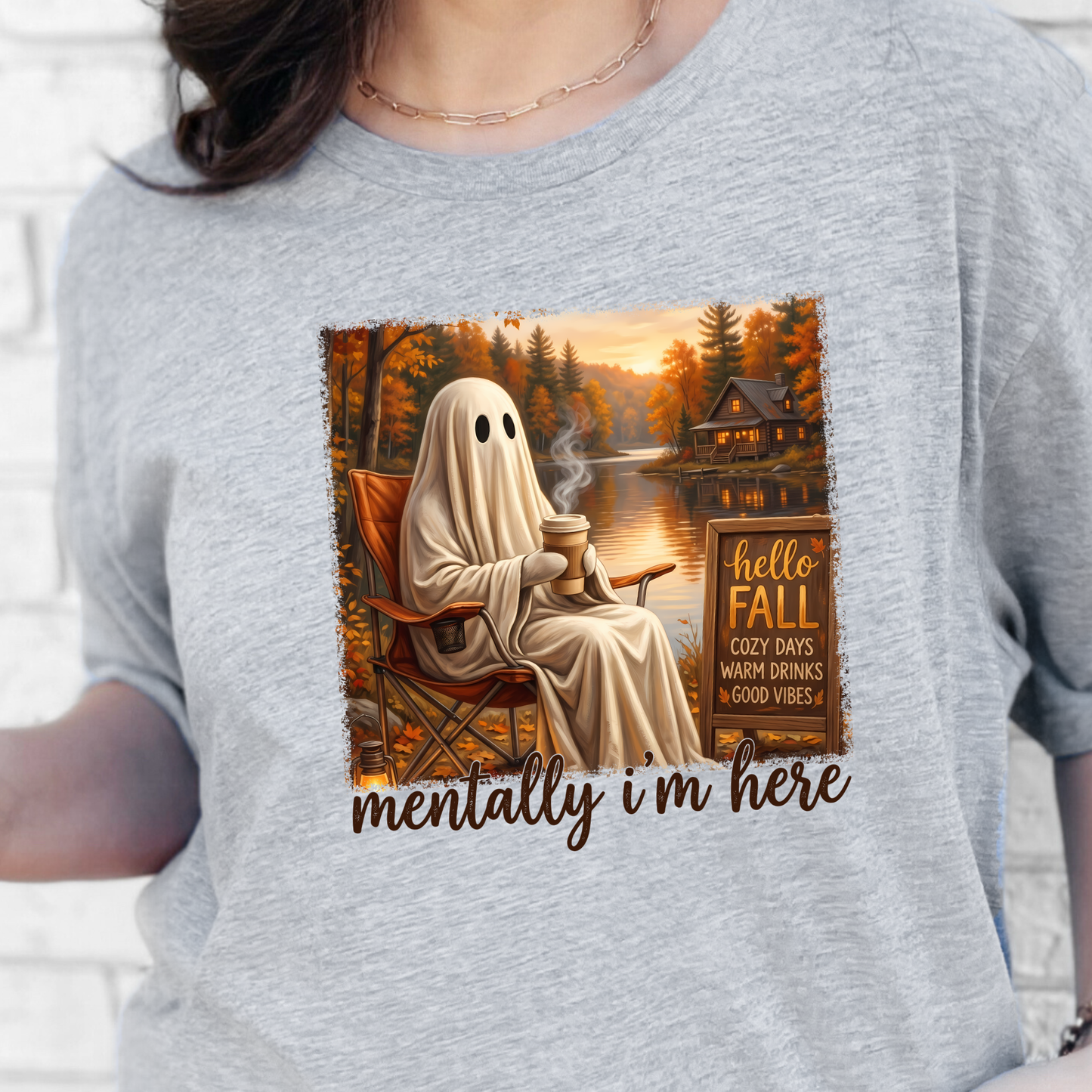 Wholesale Fall Mentally I'm Here Graphic Tee - Grey