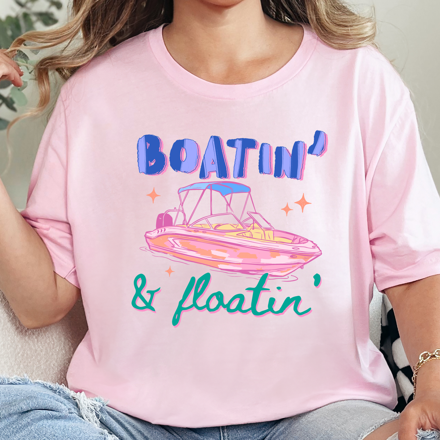 Wholesale Boatin & Floatin Graphic Tee - Soft Pink
