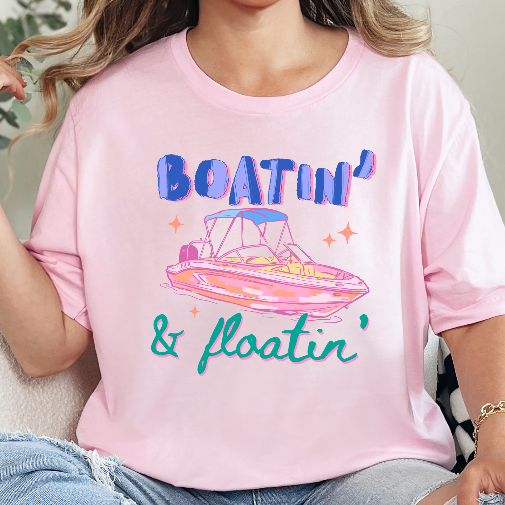 Wholesale Boatin & Floatin Graphic Tee - Soft Pink