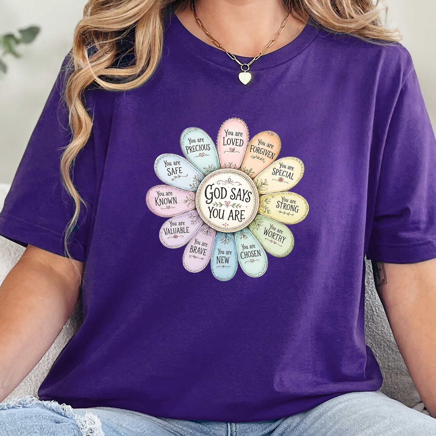 Wholesale God Says You Are Daisy Graphic Tee - Team Purple