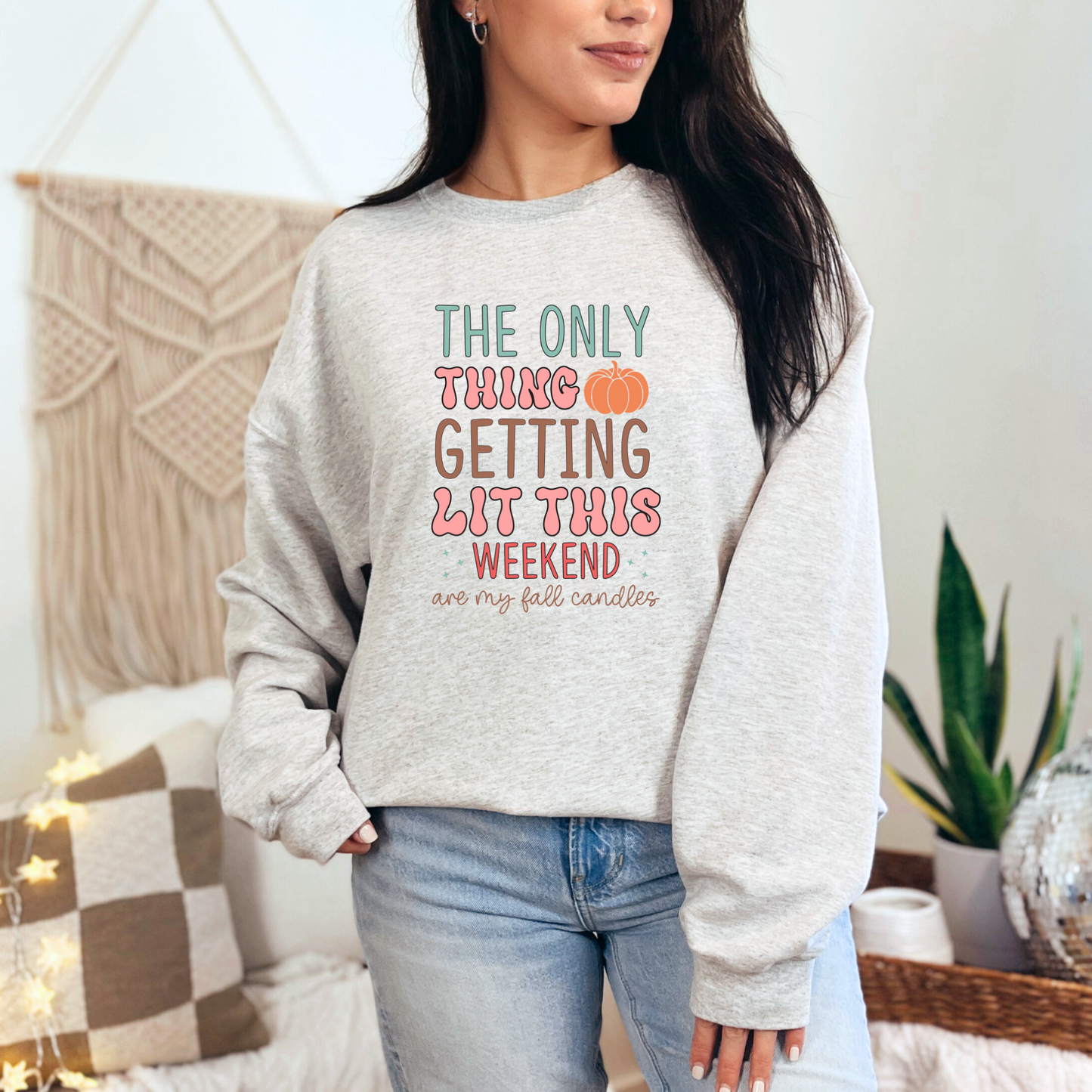 Wholesale Fall Candles Getting Lit Sweatshirt - Ash Sweatshirt