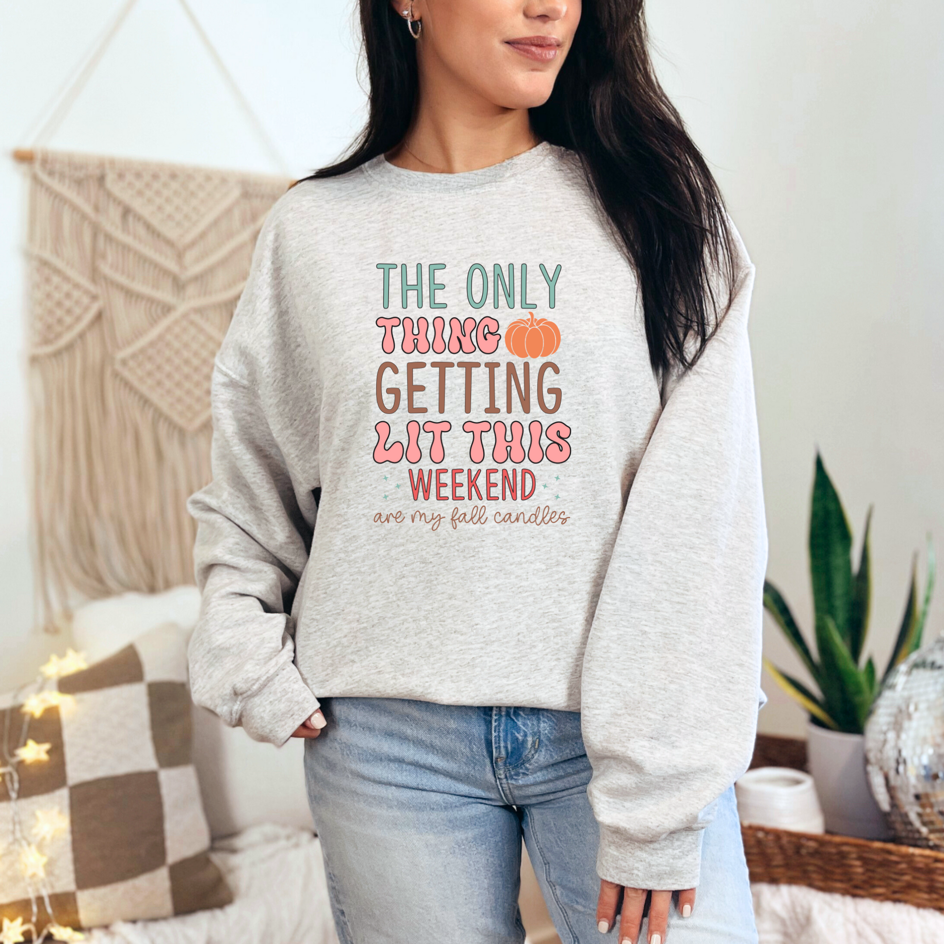 Wholesale Fall Candles Getting Lit Sweatshirt - Ash Sweatshirt