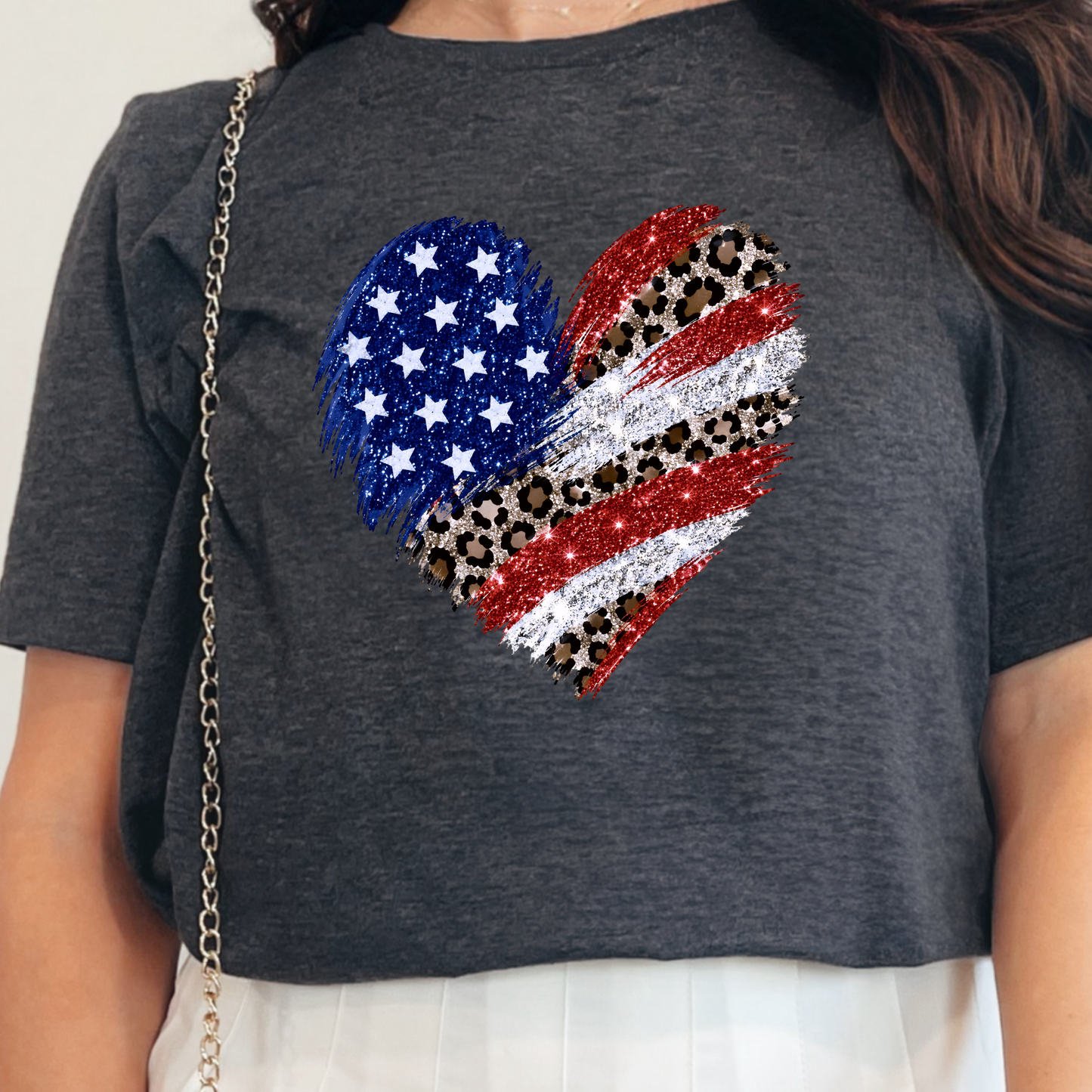 Wholesale Flag Heart Graphic Tee - Dark Grey Heather Tee