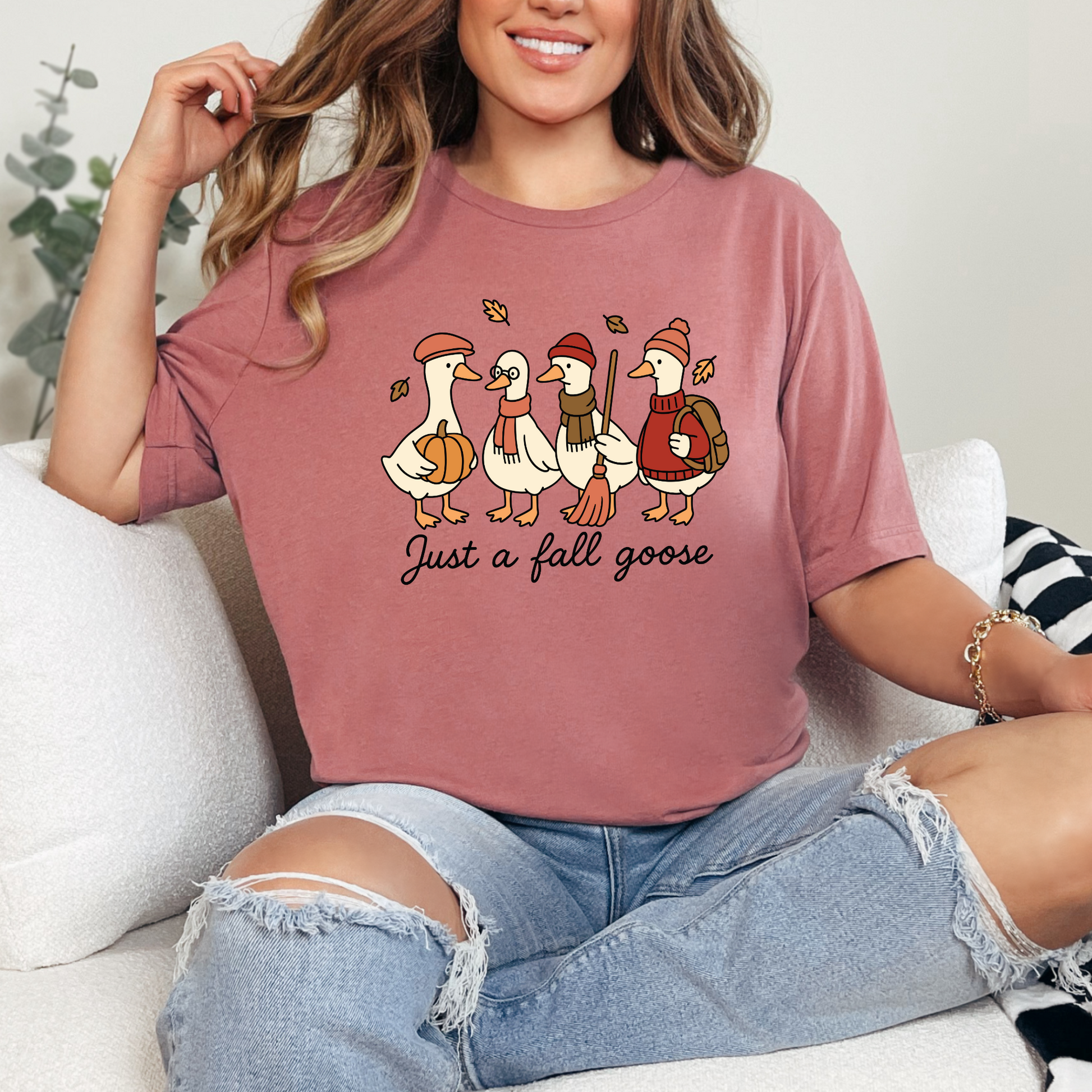 Wholesale Just a Fall Goose Graphic Tee - Mauve Tee