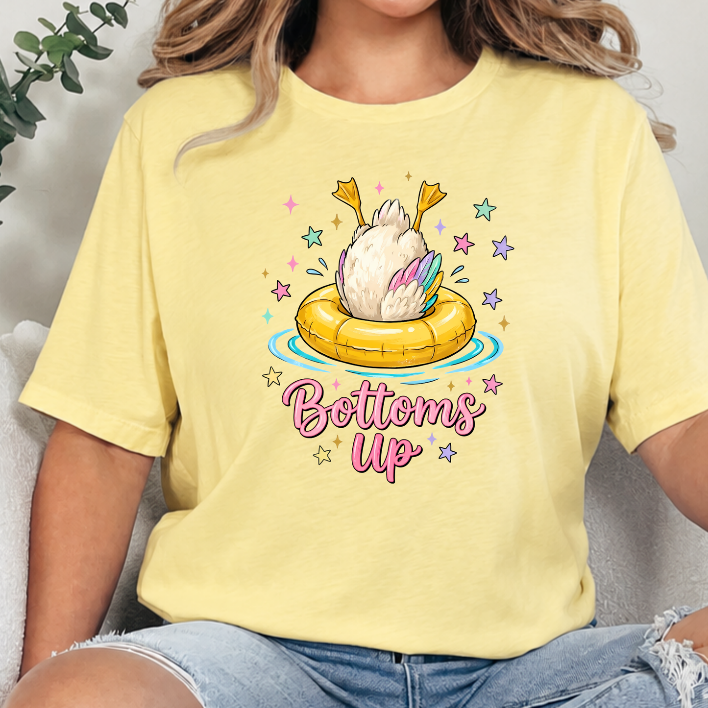 Wholesale Bottoms Up Duck Graphic Tee - Heather French Vanilla